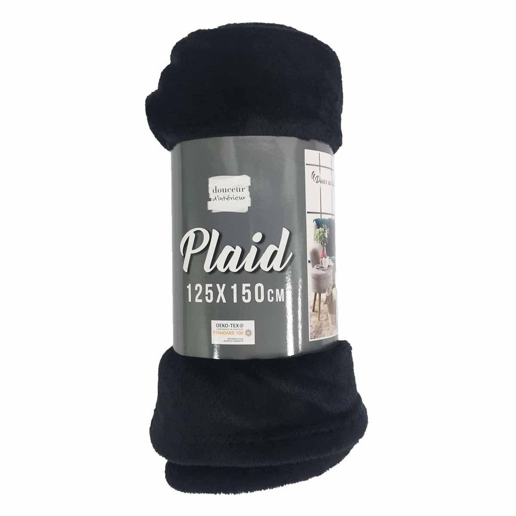 Voir la diapositive 3 : Douceur d'Intérieur Plaid uni en flanelle  flanou  125x150cm noir