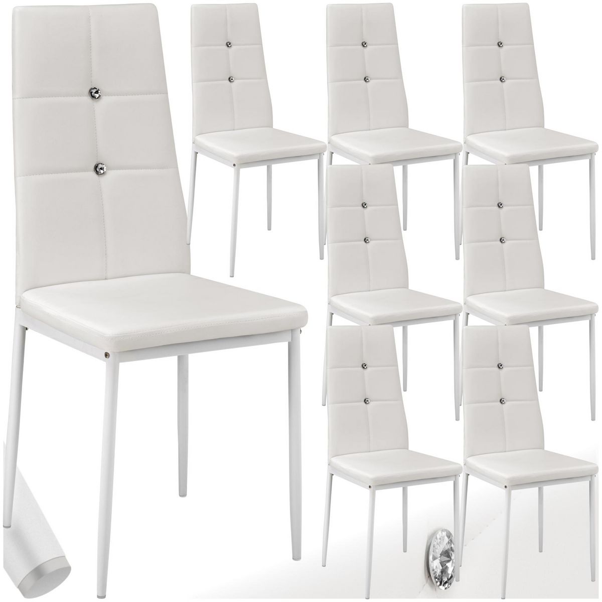 tectake Ensemble de chaises de salle à manger rembourré avec revêtement aspect cuir blanc Lot de 8