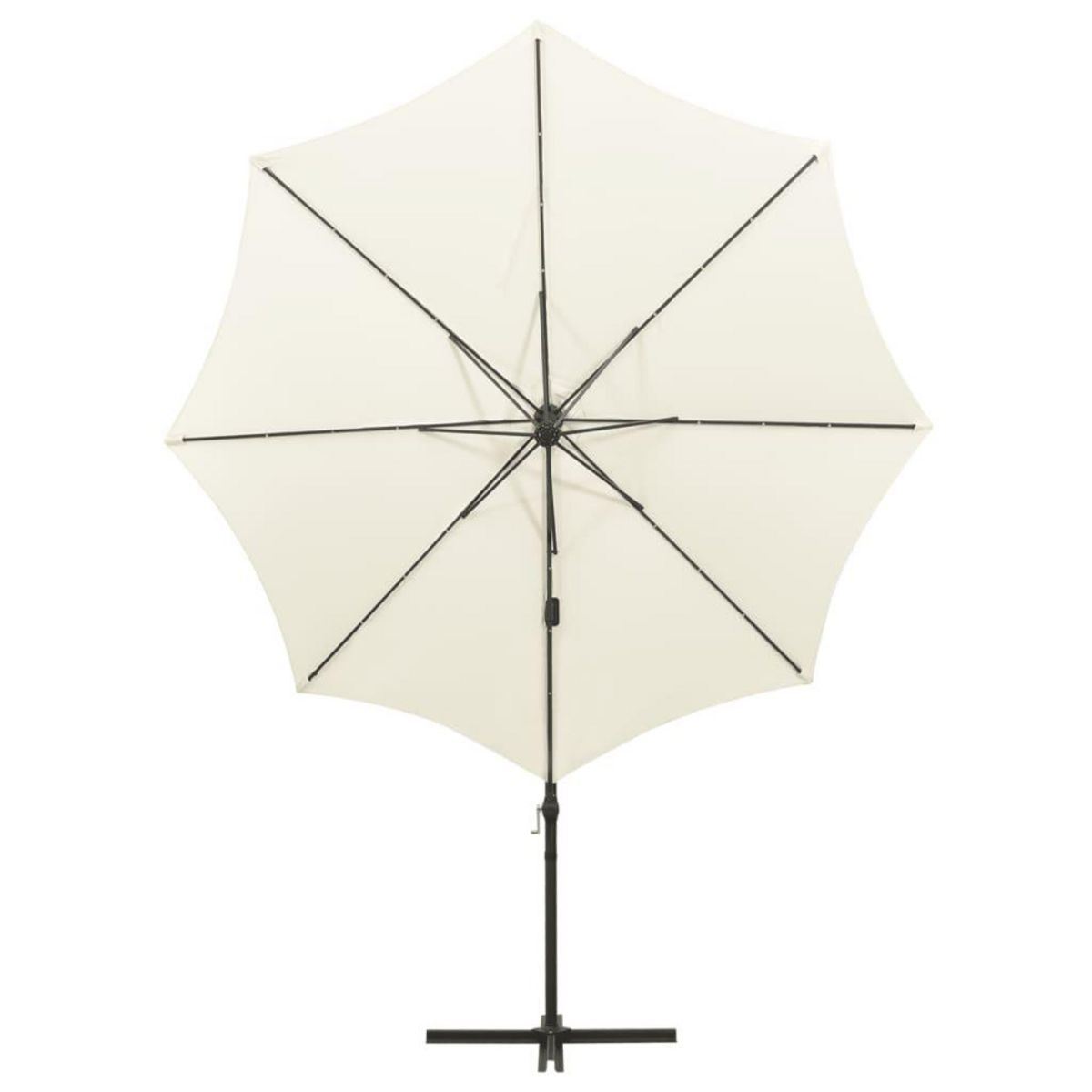VIDAXL Parasol de jardin en porte-a-faux et mat et lumieres LED sable