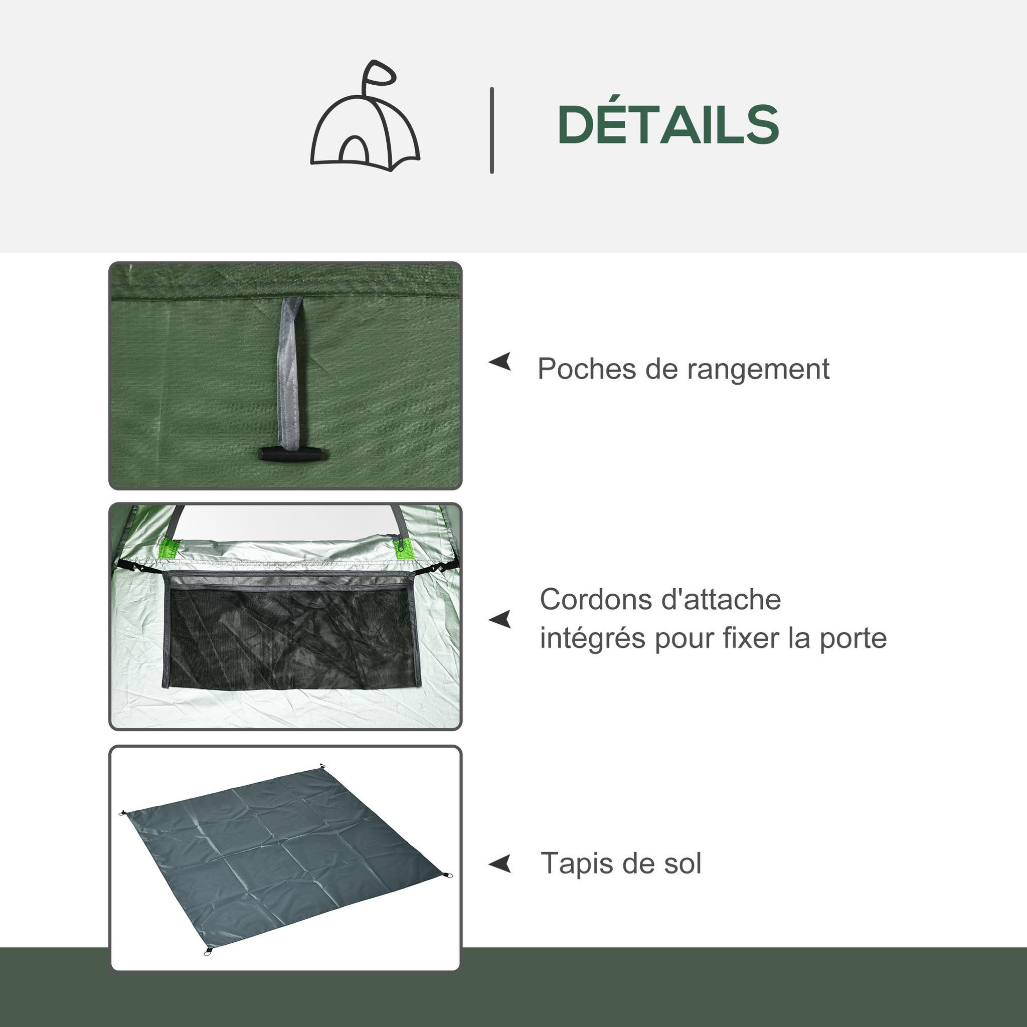 Voir la diapositive 6 : OUTSUNNY Tente de douche pliable pop-up automatique instantanée cabinet de changement camping polyester vert