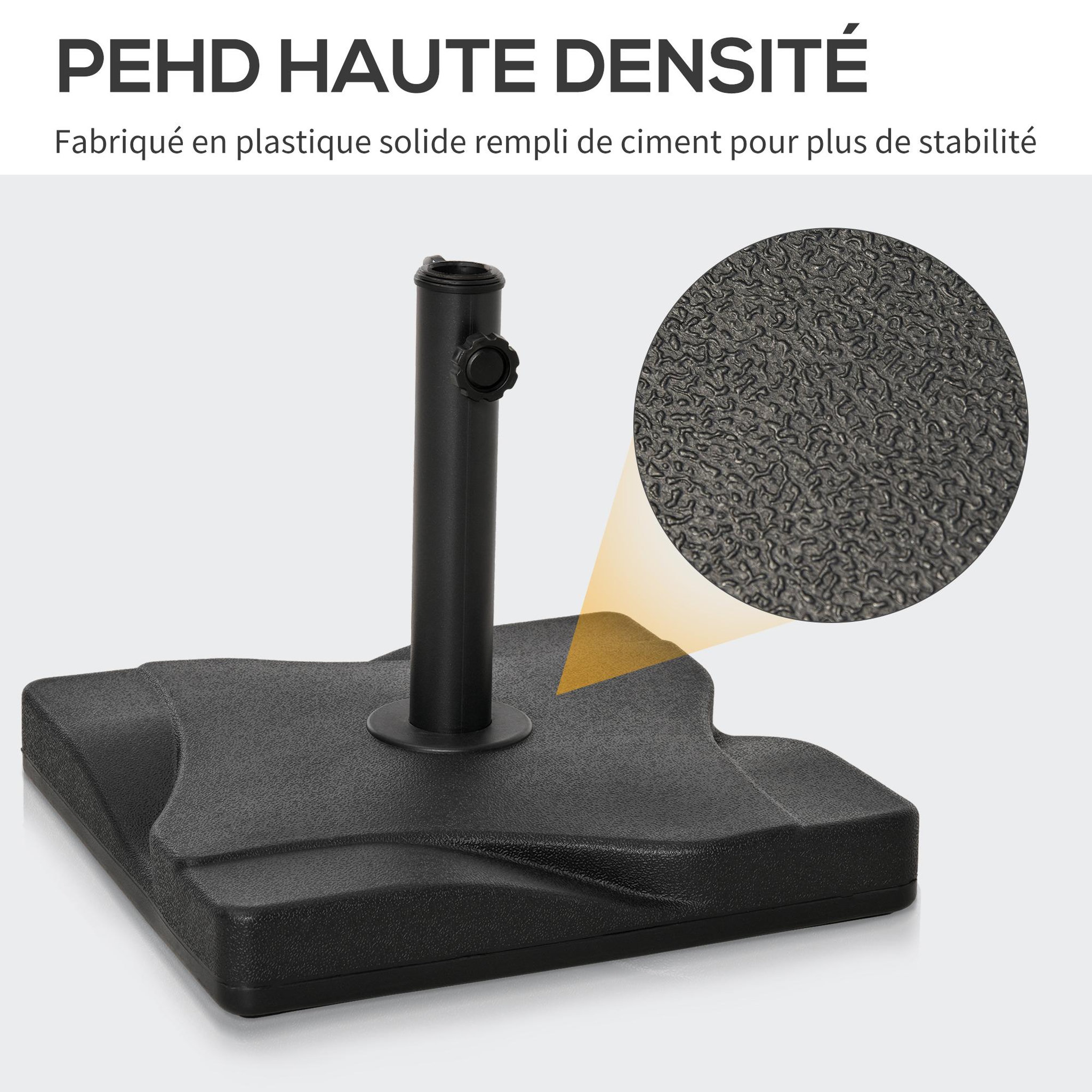 Voir la diapositive 5 : OUTSUNNY Pied de parasol base de lestage parasol carré dim. 41,5L x 41,5I x 35H cm poids net 20 Kg ciment HDPE noir