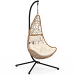 ID MARKET Fauteuil demi-lune suspendu ajouré effet rotin avec coussin écru