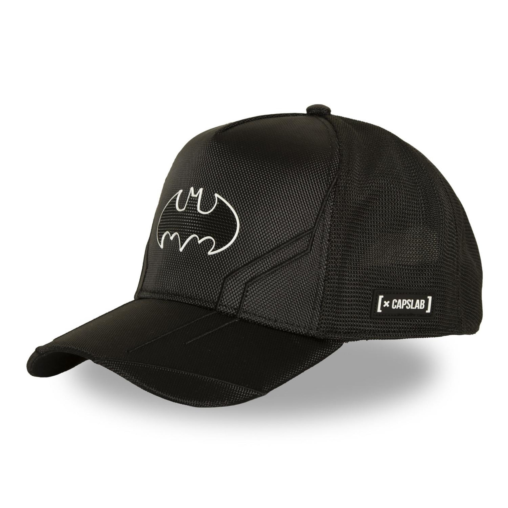 CAPSLAB Casquette trucker premium filet et logo pu dc comics batman tec. Coloris disponibles : Noir