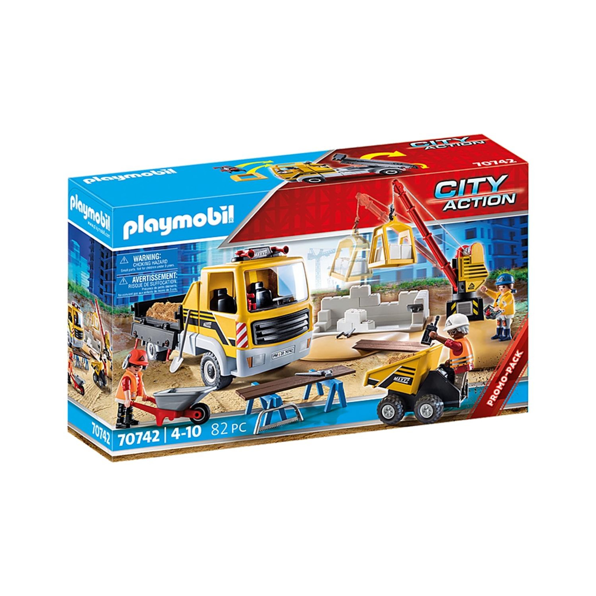 Voir la diapositive 2 : PLAYMOBIL City Action Site de travaux avec camion et ouvriers