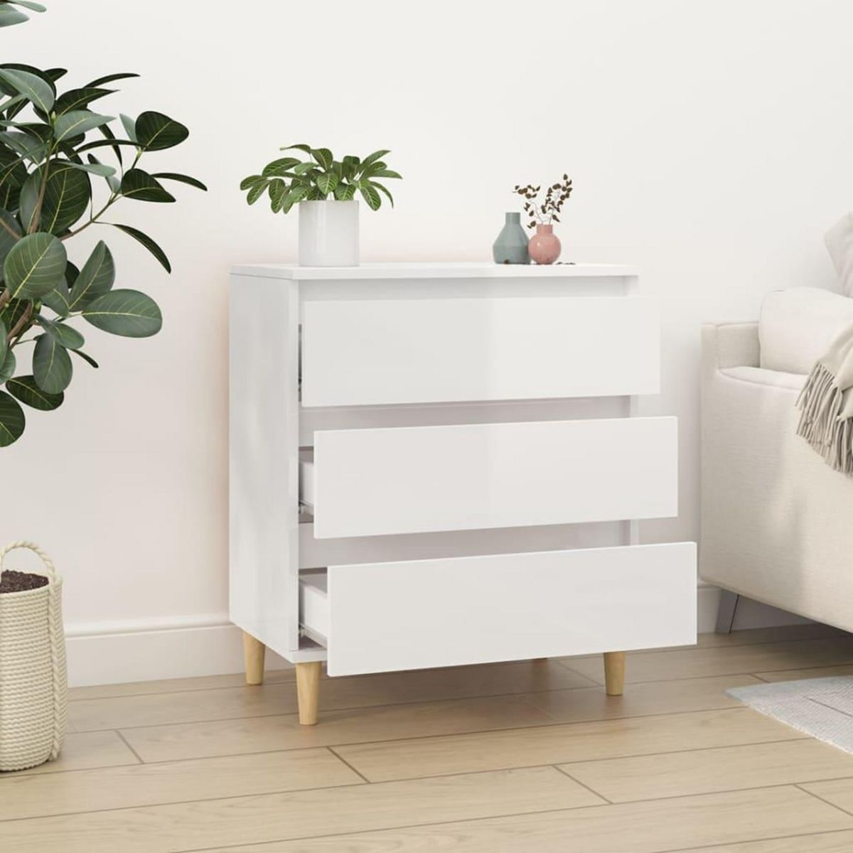 VIDAXL Buffet Blanc brillant 60x35x70 cm Bois d'ingenierie