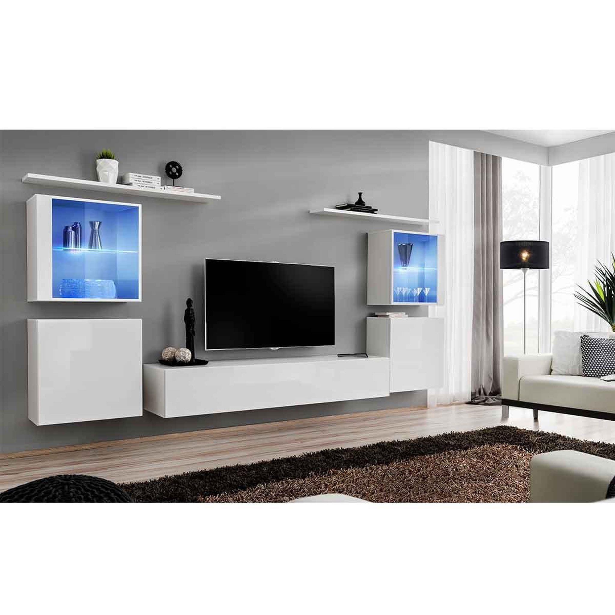 Voir la diapositive 2 : Paris Prix Meuble tv mural design  switch xiv  320cm blanc
