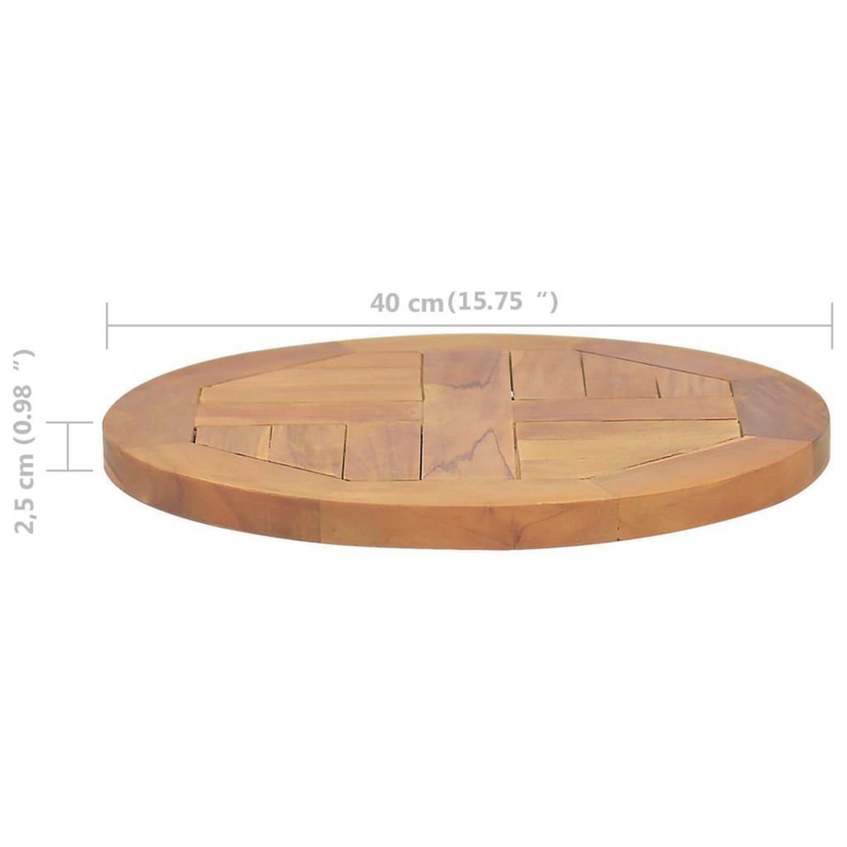 VIDAXL Dessus de table Bois de teck solide Rond 2,5 cm 40 cm