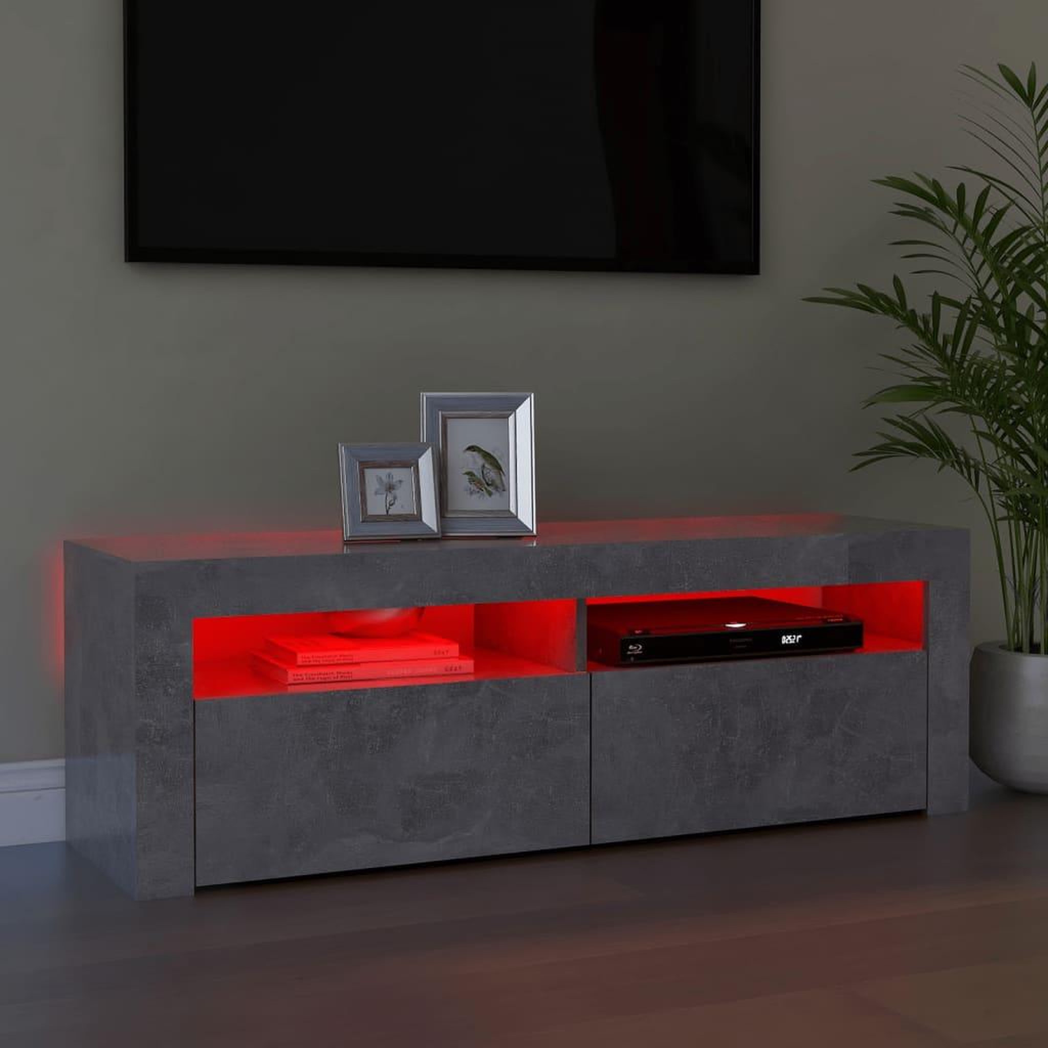 Voir la diapositive 5 : VIDAXL Meuble TV avec lumieres LED gris beton 120x35x40 cm