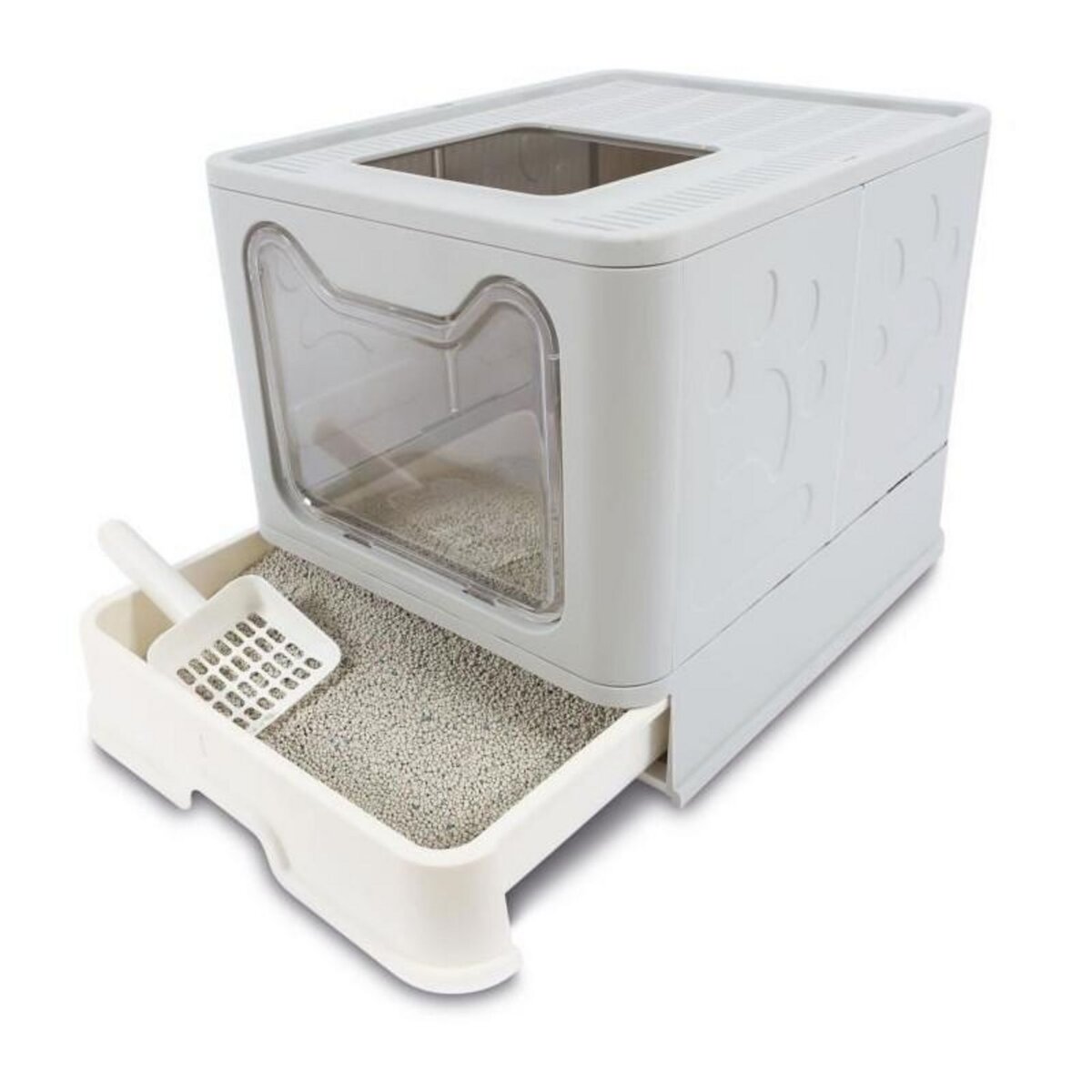 M PETS Maison de toilette - M PETS - SILE TOP - Gris - 51 x 41 x 12.5 cm - Pratique, démontable, tiroir coulissant, pelle incluse