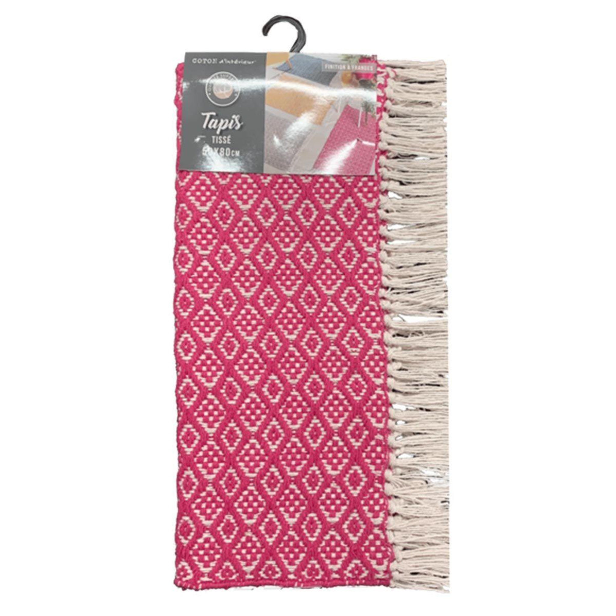 Voir la diapositive 3 : Douceur d'Intérieur Tapis tissé à franges  pithaya  50x80cm rose