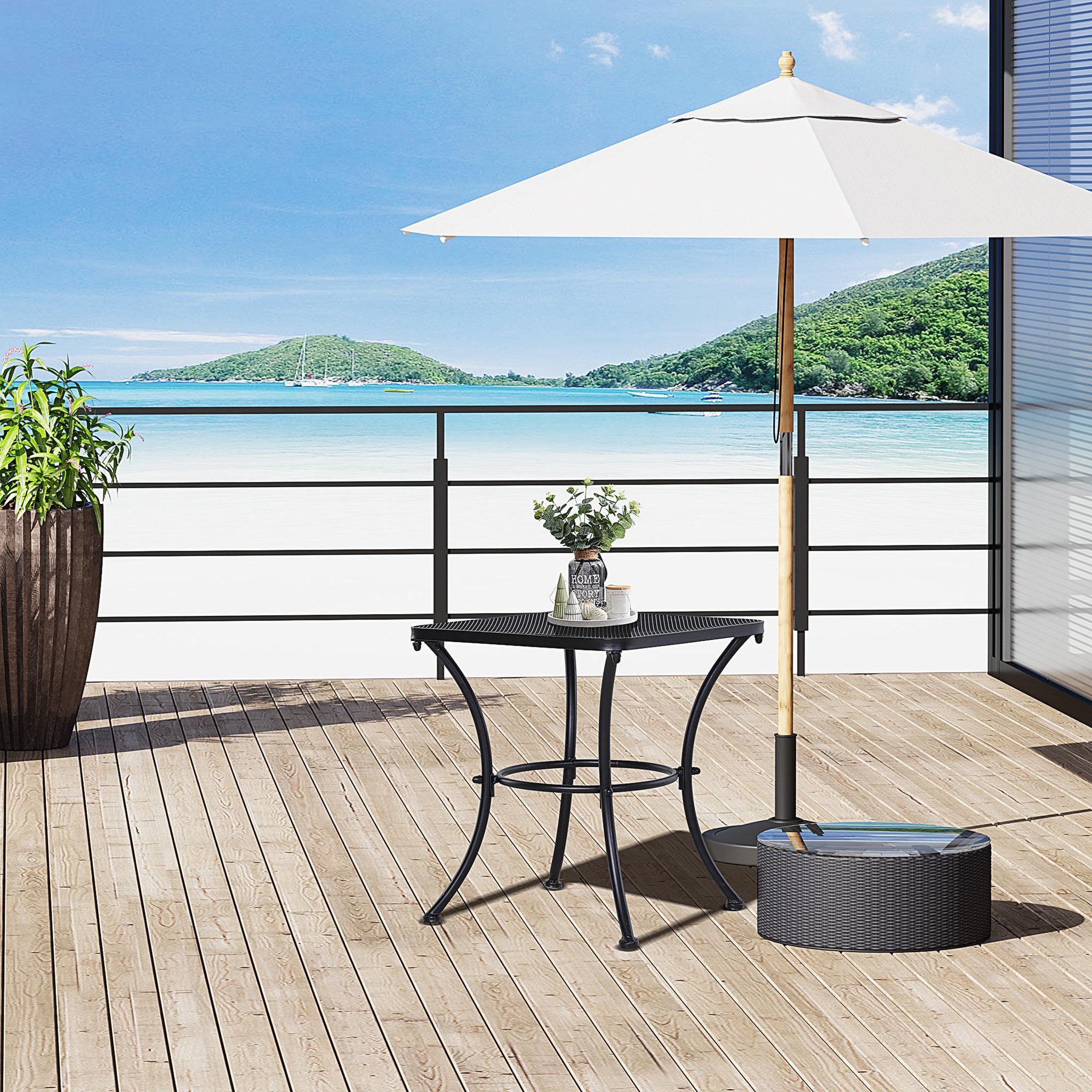 Voir la diapositive 2 : OUTSUNNY Table basse carrée bistro de jardin dim. 45L x 45l x 50H cm piètement arqué plateau maillé métal époxy anticorrosion noir
