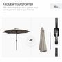 Voir la diapositive 6 : OUTSUNNY Parasol inclinable octogonal Ø 3 x 2,45 m ouverture fermeture par manivelle métal polyester haute densité gris clair