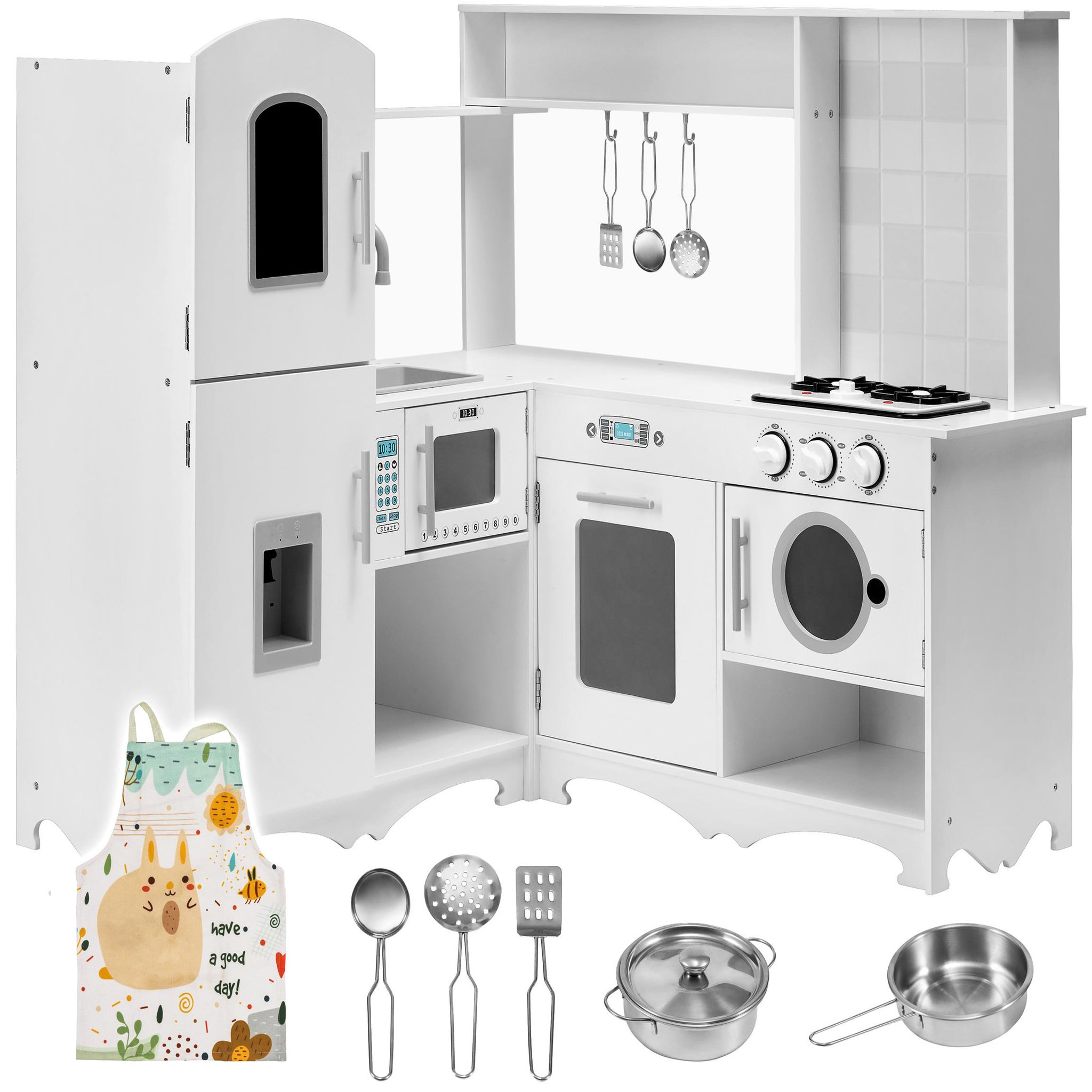Voir la diapositive 1 : MAMABRUM Grande cuisine d'angle bois avec lave-linge mamabrum