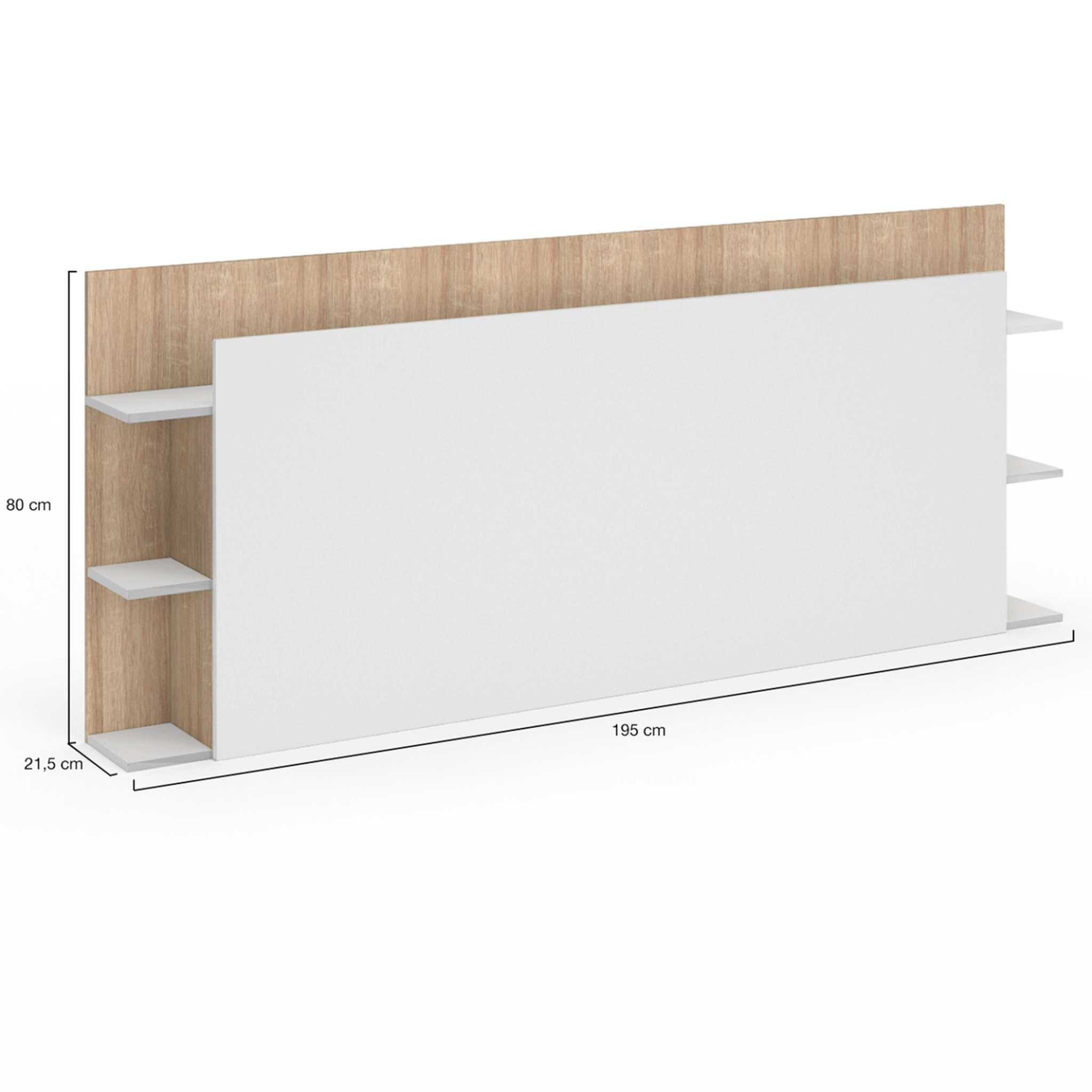 Voir la diapositive 4 : ID MARKET Tête de lit sur pied ciri pour lit 140 et 160 cm avec rangements blanc et bois