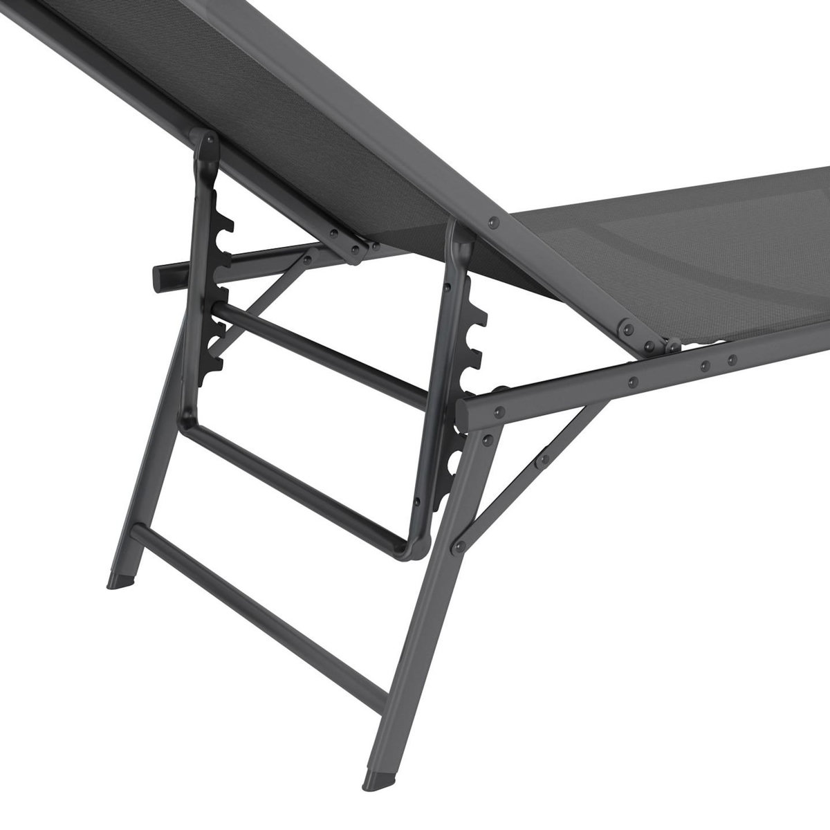 ID MARKET Lot de 2 transats de jardin inclinables KAILUA en acier gris anthracite et toile grise
