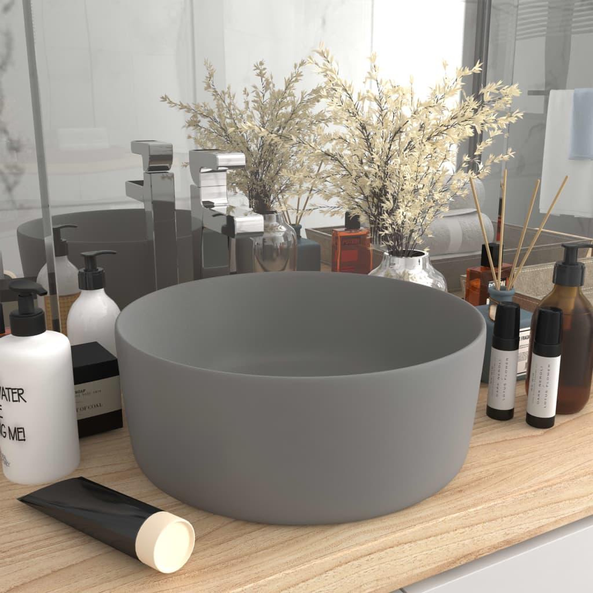 Voir la diapositive 1 : VIDAXL Lavabo rond de luxe Gris clair mat 40x15 cm Ceramique