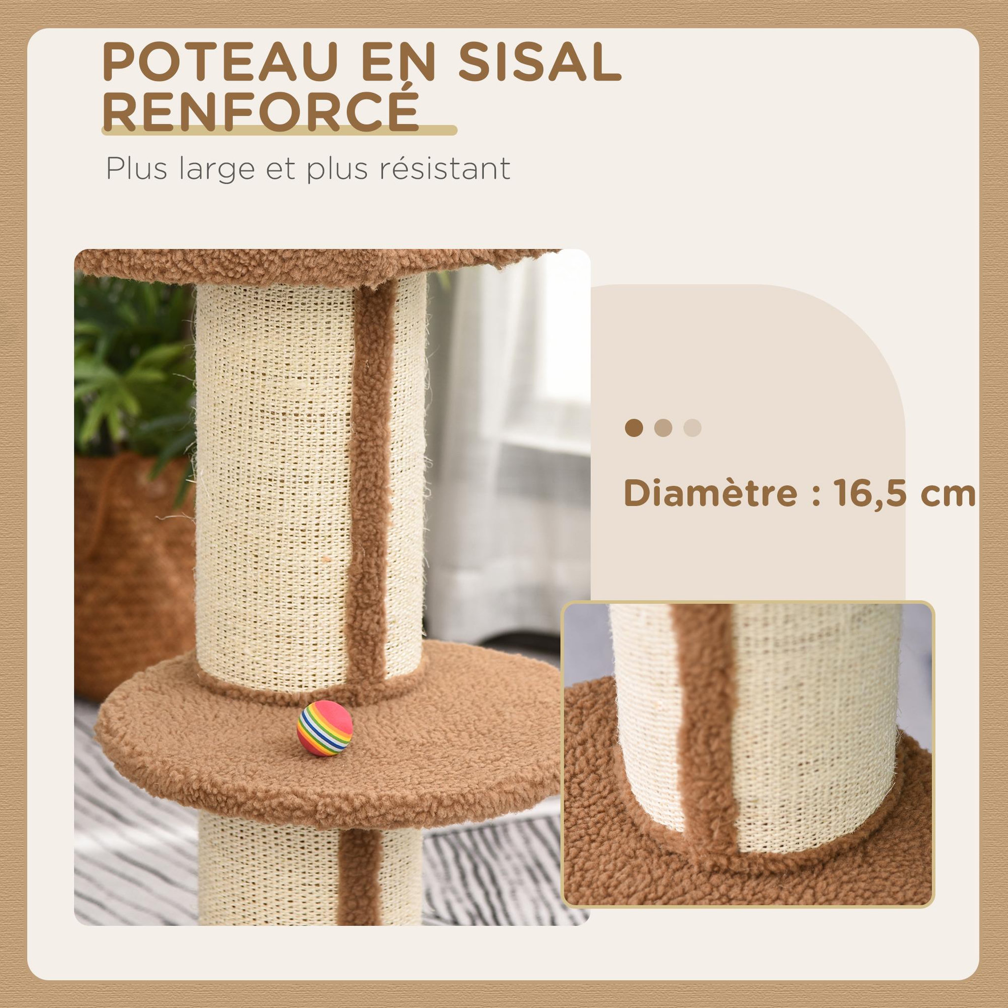 Voir la diapositive 6 : PAWHUT Arbre à chat avec griffoir centre d'activités 2 plateformes coussin marron
