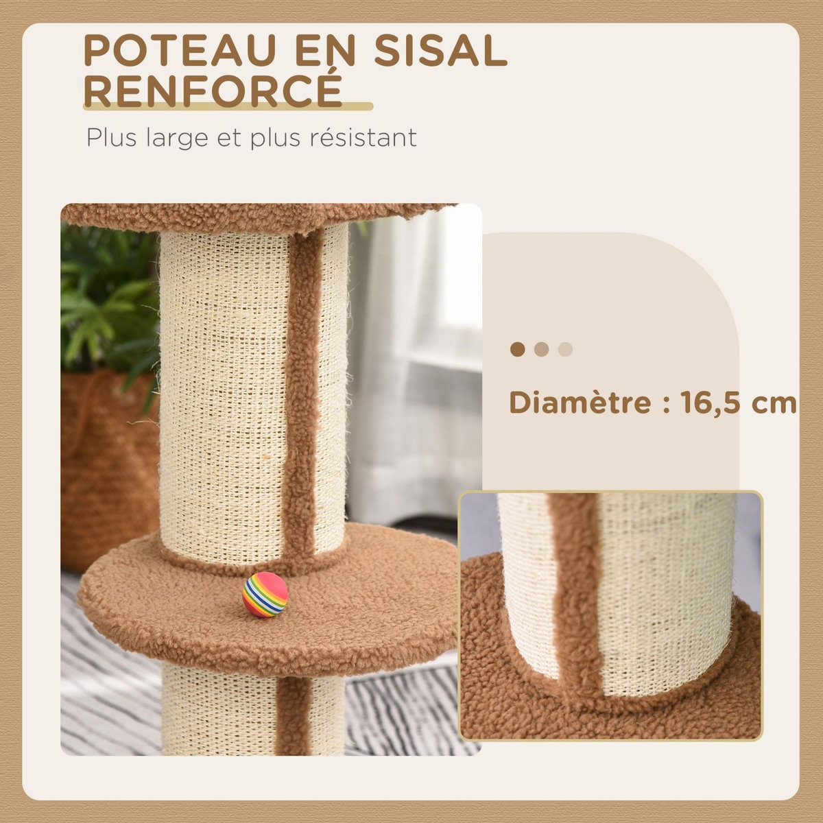 PAWHUT Arbre à chat avec griffoir centre d'activités 2 plateformes coussin marron