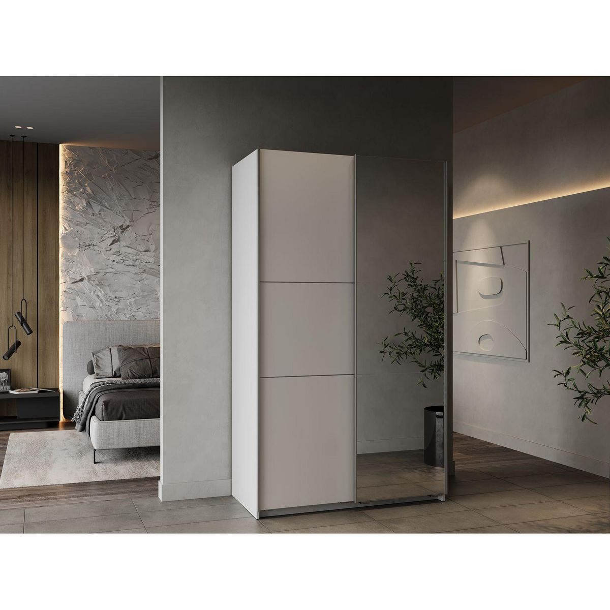 Armoire 2 portes coulissantes 1 miroir L120 cm THIBAULT