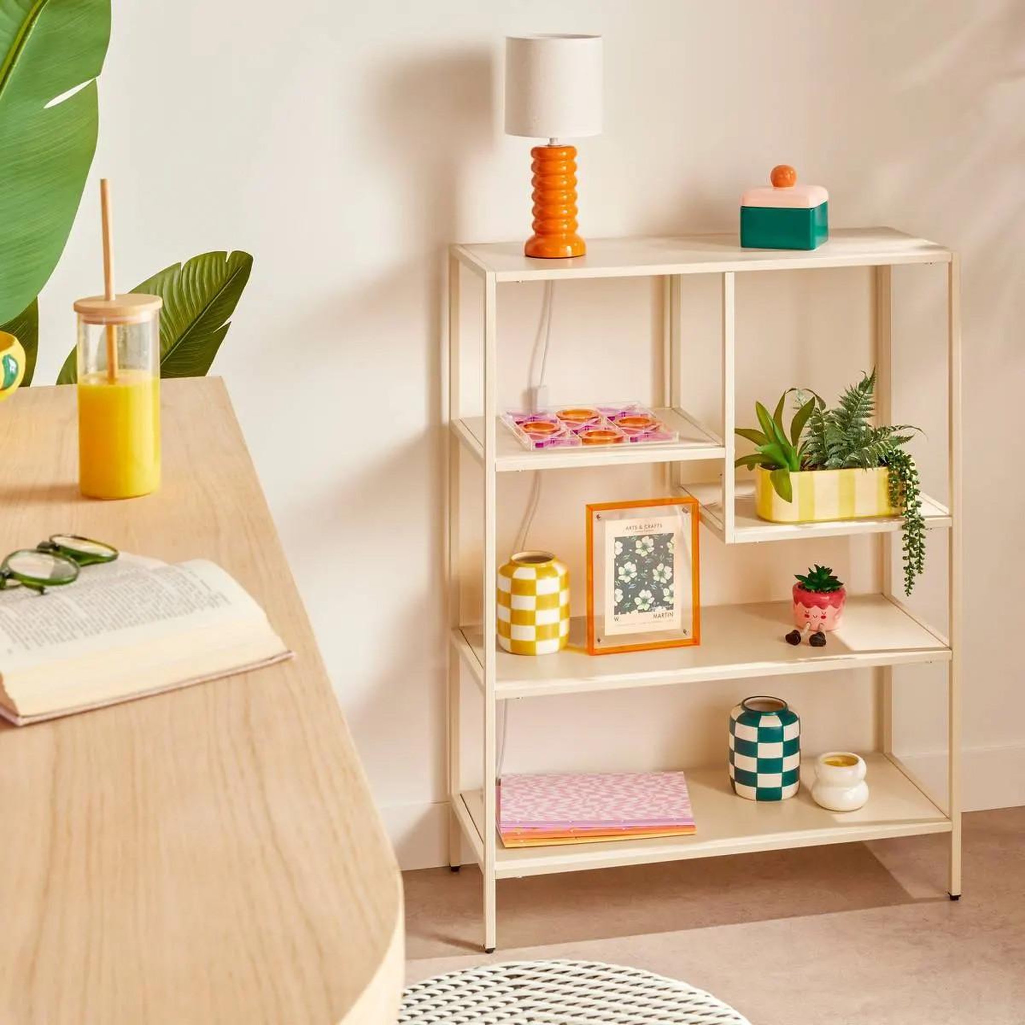 Voir la diapositive 2 : ATMOSPHERA Étagère bibliothèque 4 niveaux  gota  100cm beige