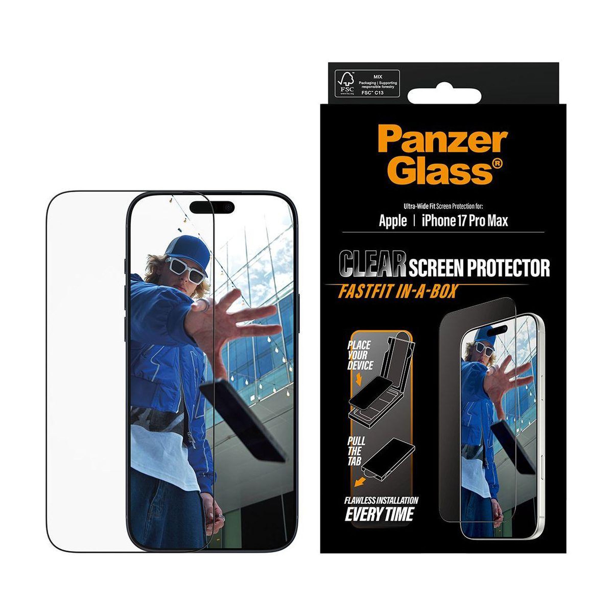 Voir la diapositive 2 : PANZERGLASS Protège écran iphone 17 pro max verre pose facile