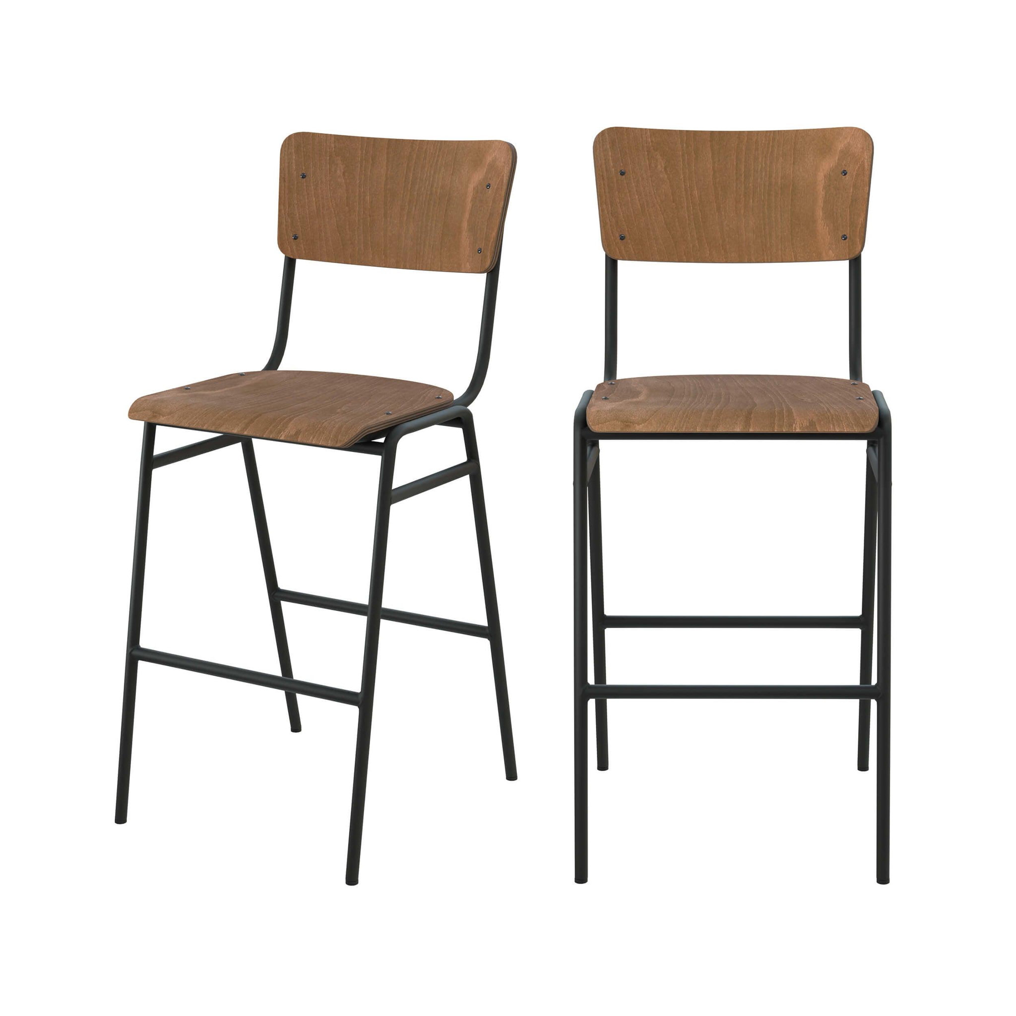 MAISON PAVANE Lot de 2 chaises pour îlot central 66 cm en bois foncé-clem