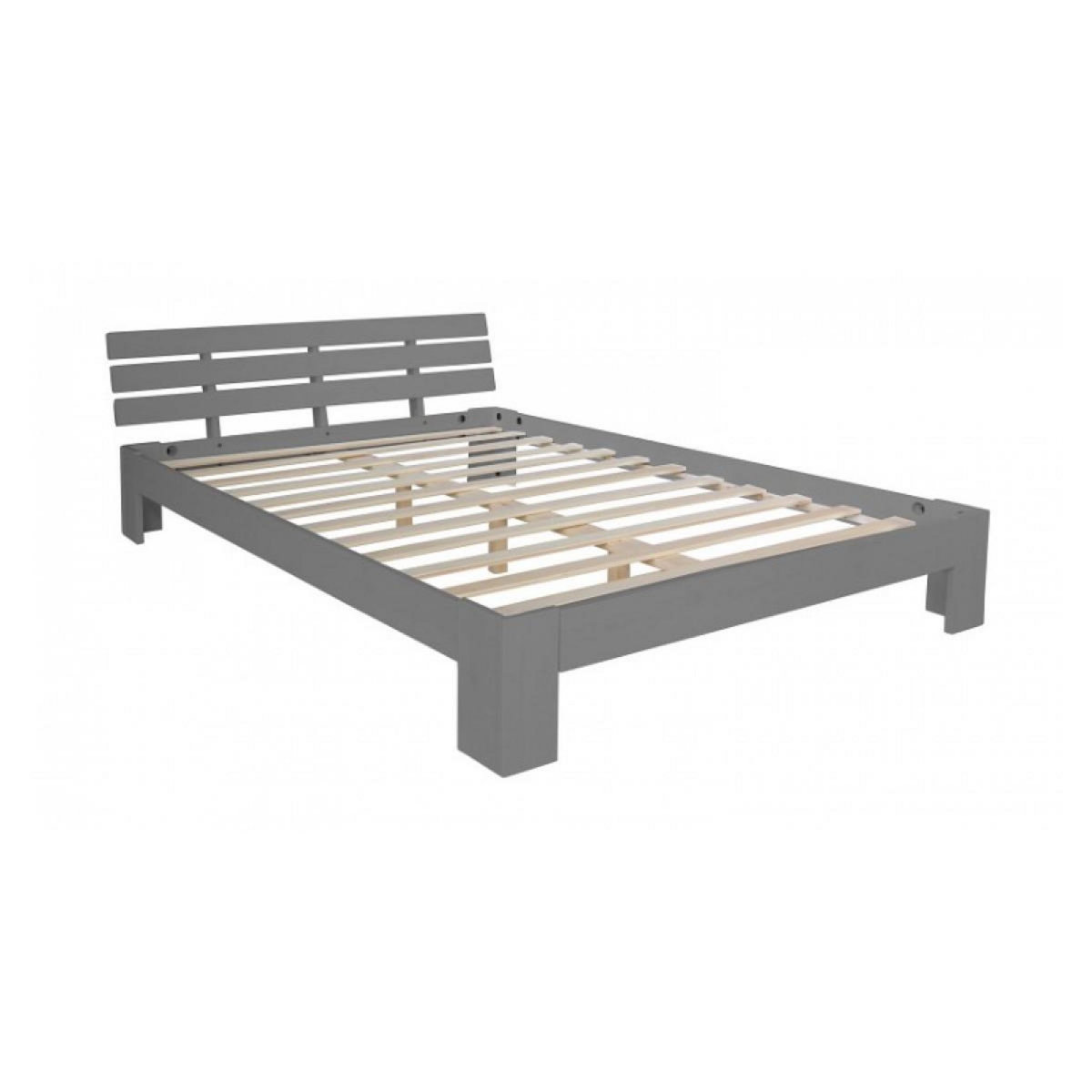 HomeStyle4U Lit double lit en bois futon lit 140x200 lit pin gris cadre de lit en bois massif