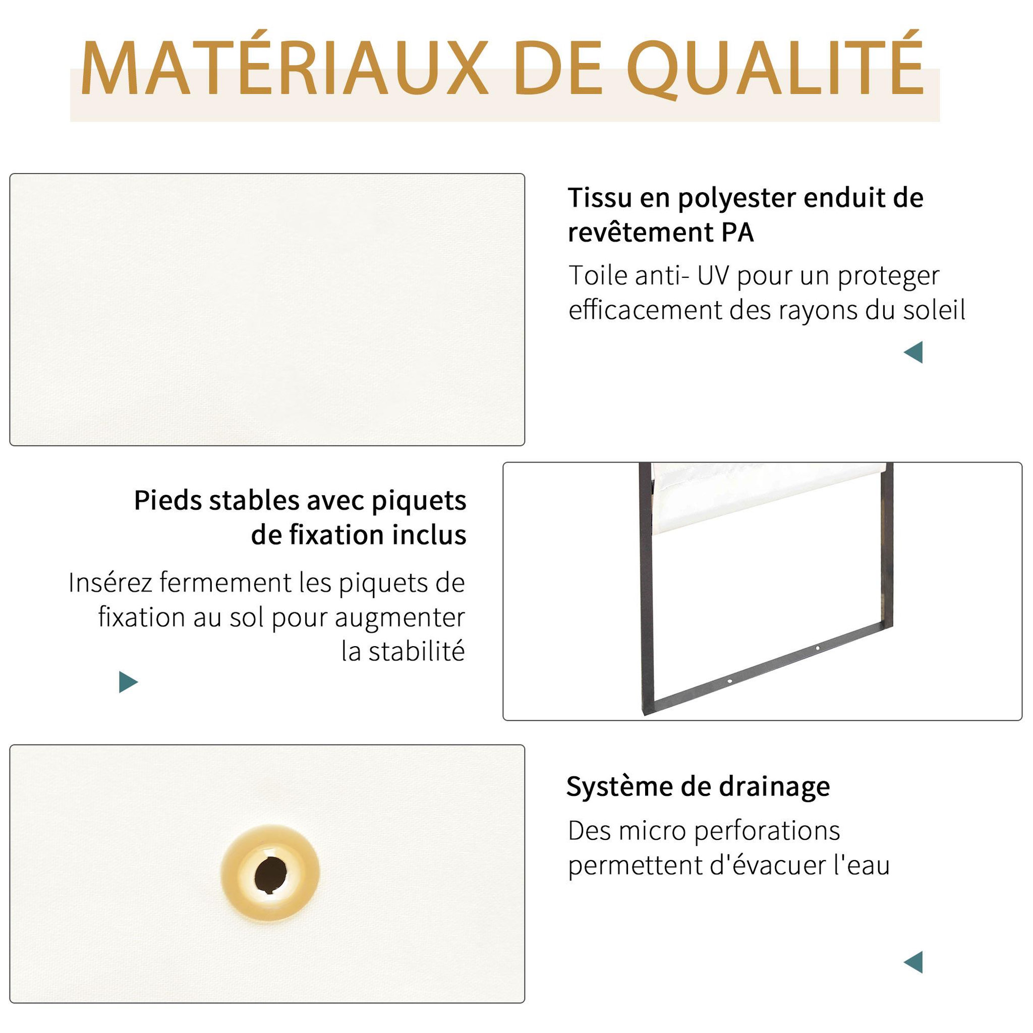 Voir la diapositive 5 : OUTSUNNY Tonnelle barnum pavillon de jardin dim. 3L x 3l x 2,6H m métal époxy toile polyester haute densité crème