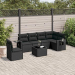 VIDAXL Salon de jardin 7 pcs avec coussins noir resine tressee