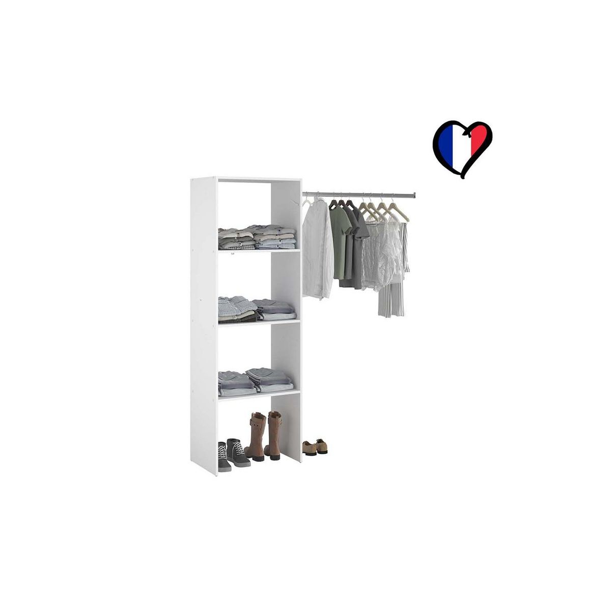 CONCEPT USINE Dressing blanc 3 étagères, penderie 160 x 40 x 180 cm ELYSEE
