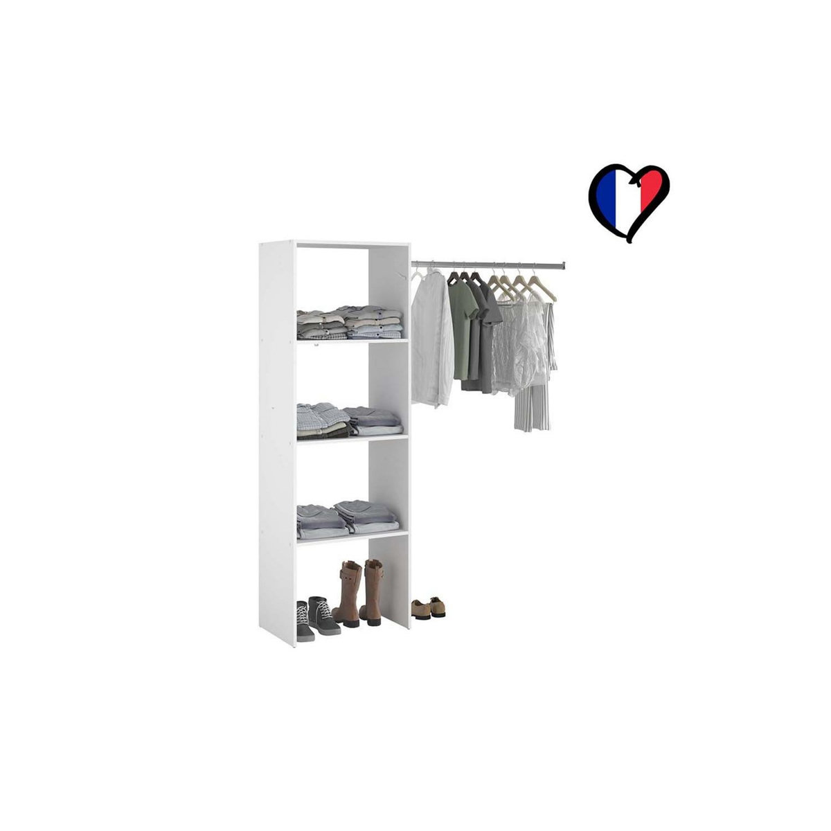 CONCEPT USINE Dressing blanc 3 étagères, penderie 160 x 40 x 180 cm ELYSEE