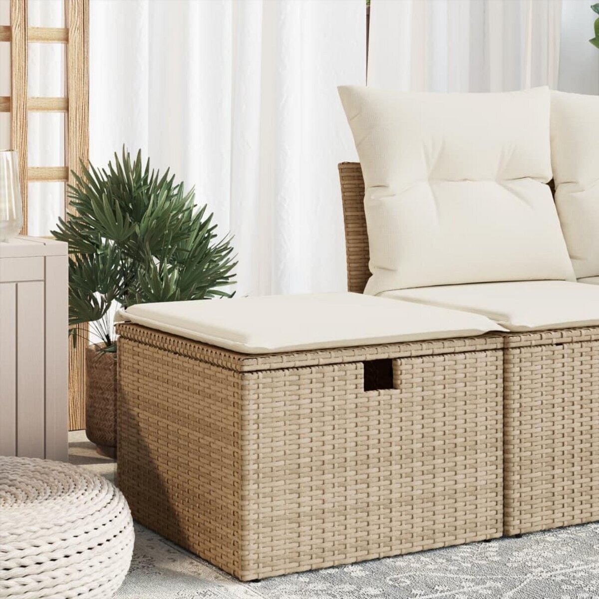 VIDAXL Tabouret de jardin avec coussin beige 55x55x37cm resine tressee