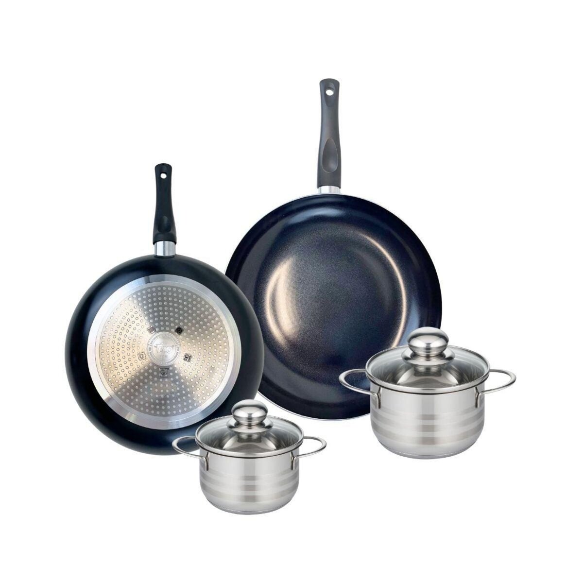 ELO Ensemble de 2 Poêles de cuisson 28 et 32 cm et 2 faitouts 14 et 16 cm Elo Prima Brillant