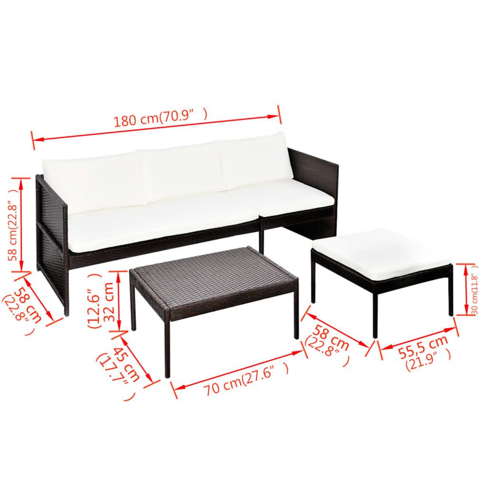 Voir la diapositive 6 : VIDAXL Salon de jardin 3 pcs avec coussins resine tressee marron