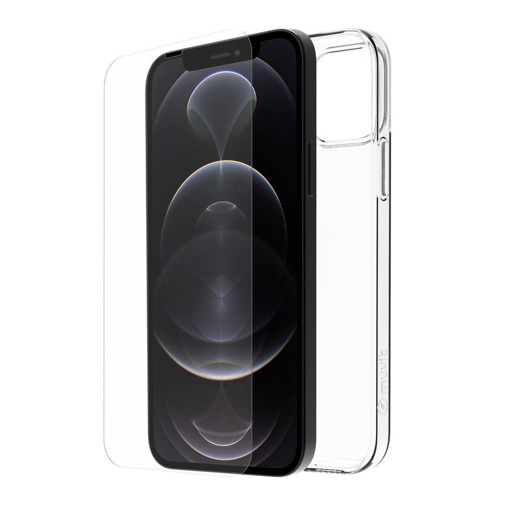 Coffret protection iphone 12 / 12 pro : coque transparente + verre trempé écran