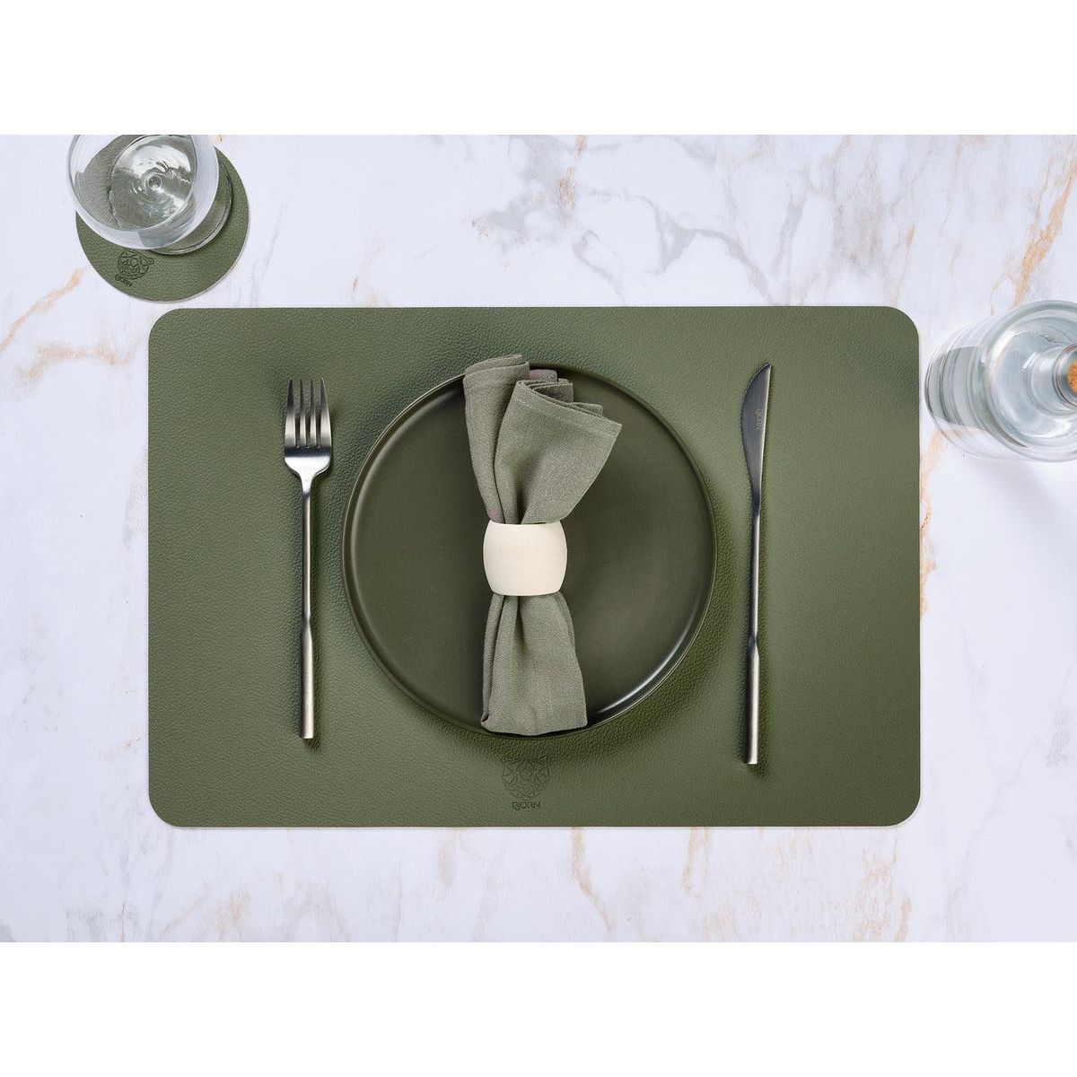BJORN Serviette de table - 6 pièces - Lin et coton vert de gris