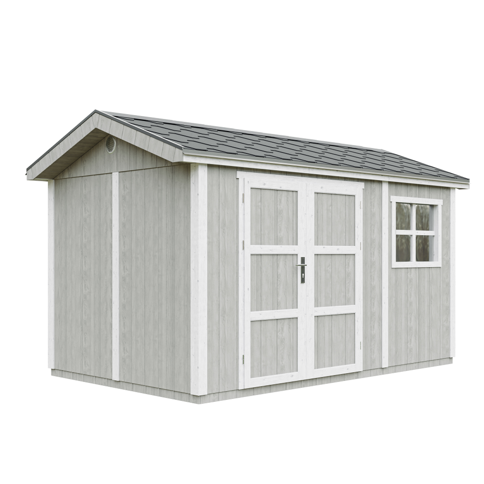 Voir la diapositive 1 : TIMBELA Abri de Jardin Qualité Premium 8,68 m² H252x250x412cm Avec un sol et des bardeaux bitumineux M914A