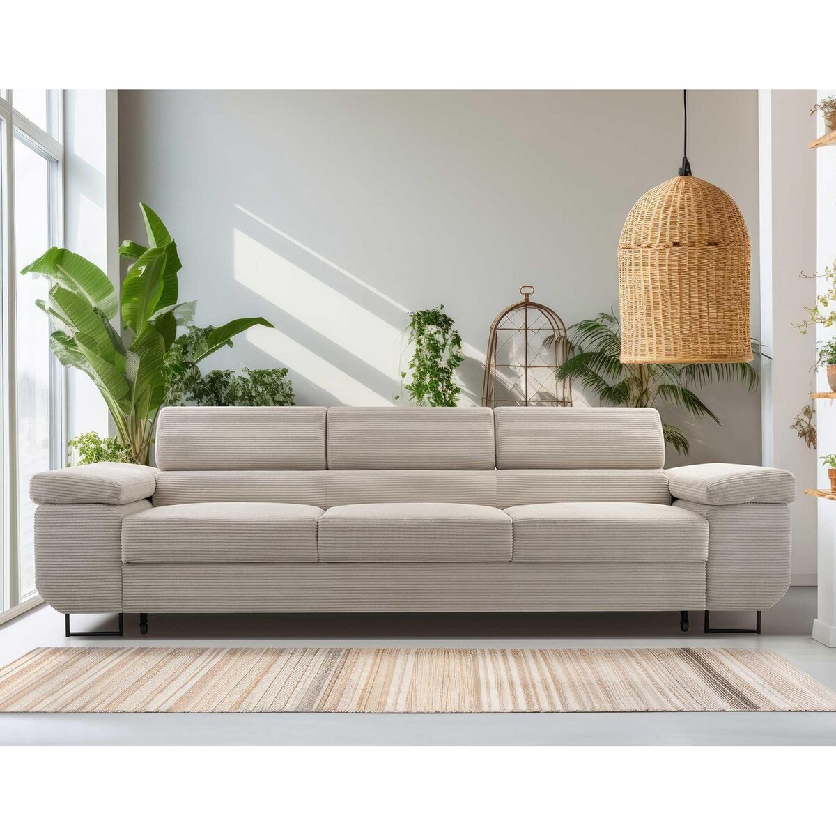 BEST MOBILIER Pablo - canapé 3 places - convertible avec têtières réglables - en velours côtelé