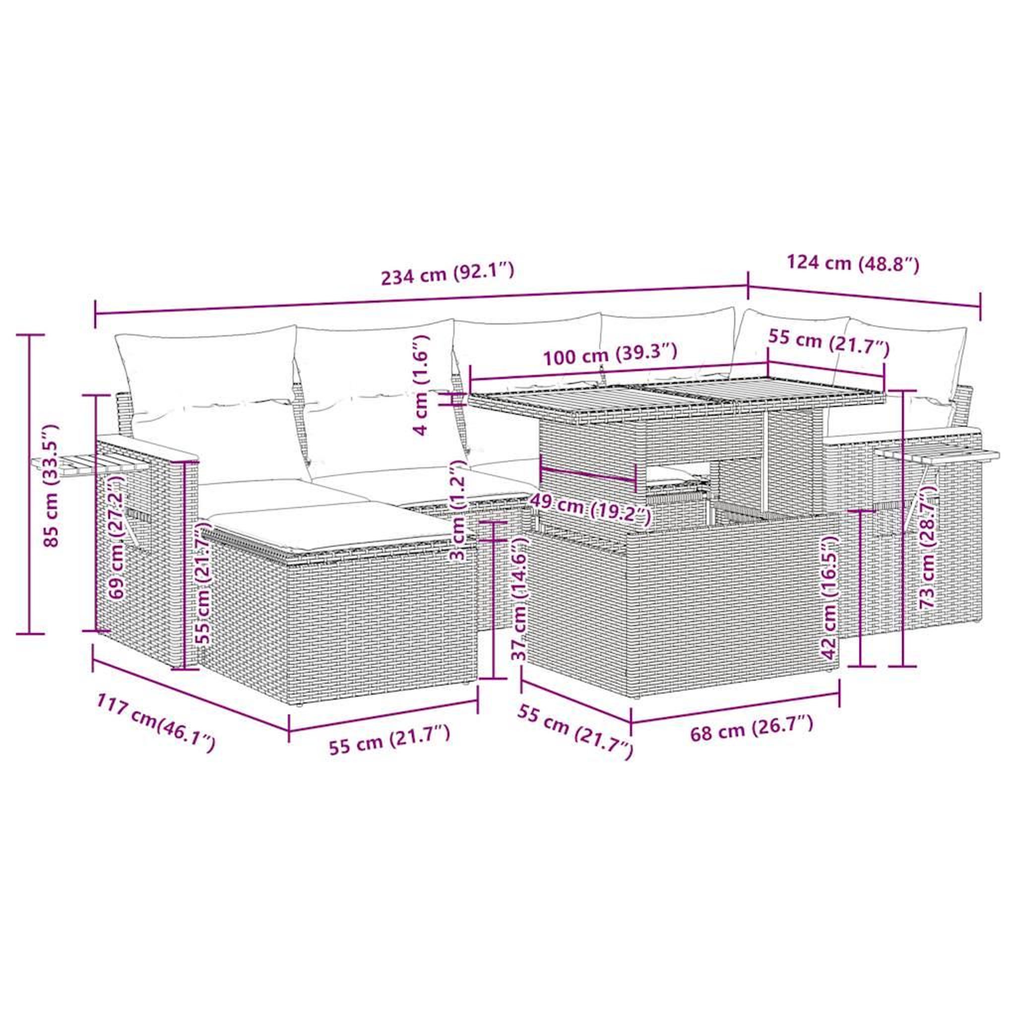 Voir la diapositive 6 : VIDAXL Salon de jardin avec coussins 7 pcs beige resine tressee acacia