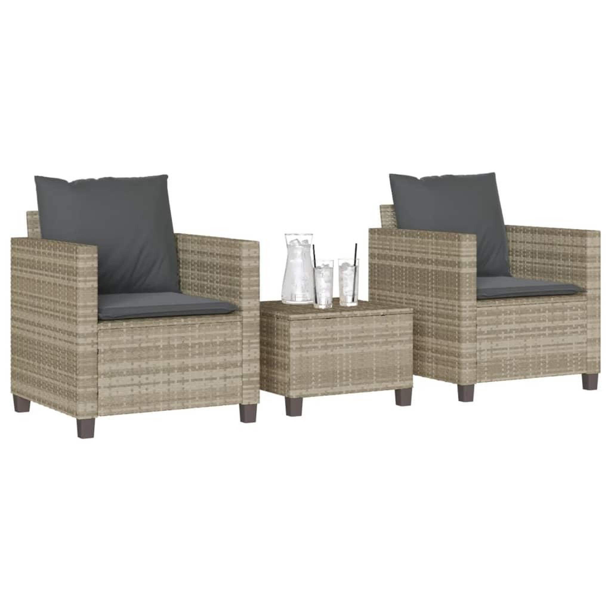 VIDAXL Ensemble de bistro 3 pcs et coussins gris clair resine tressee