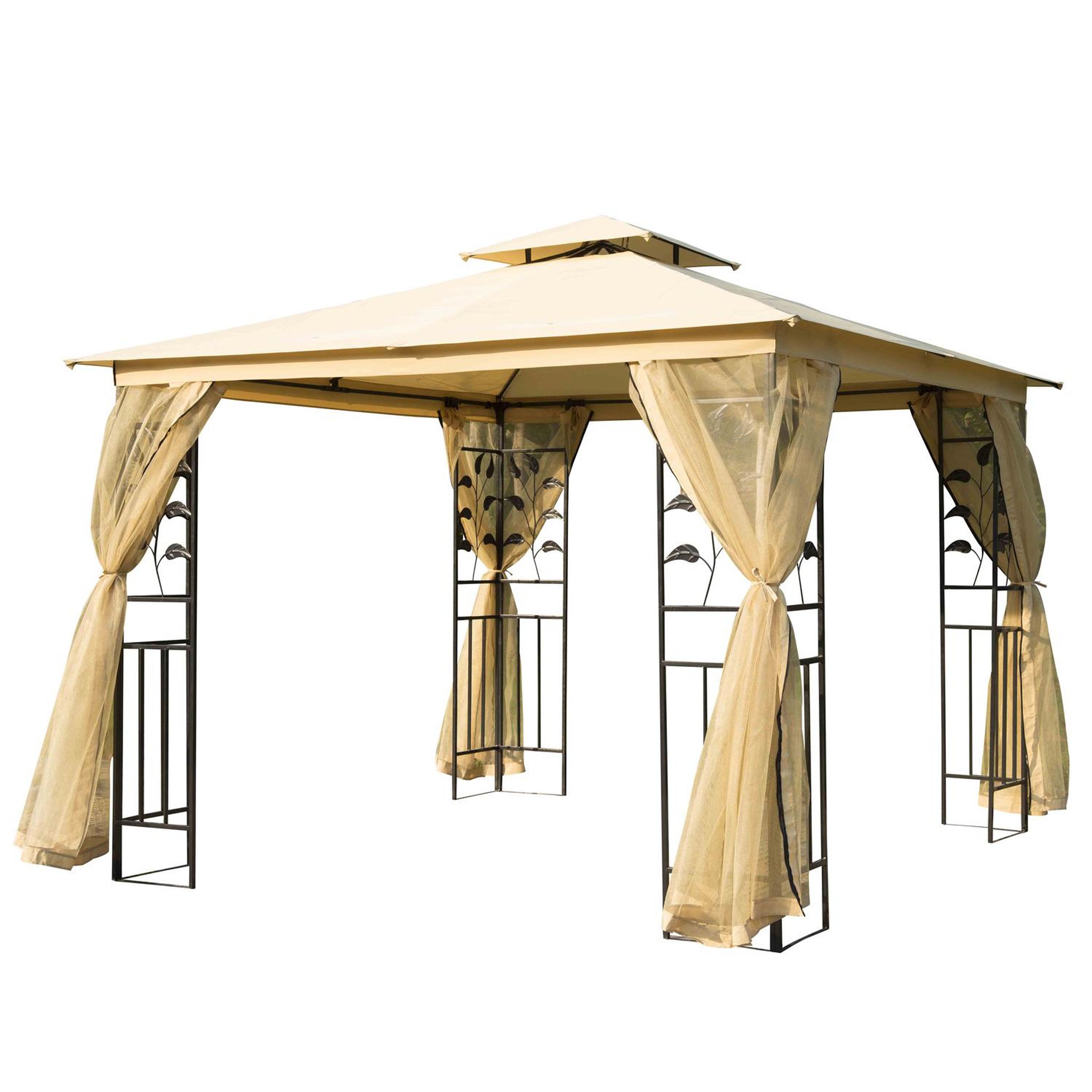 Voir la diapositive 1 : OUTSUNNY Tonnelle barnum style colonial double toit toiles moustiquaires amovibles 3L x 3l x 2,65H m beige noir