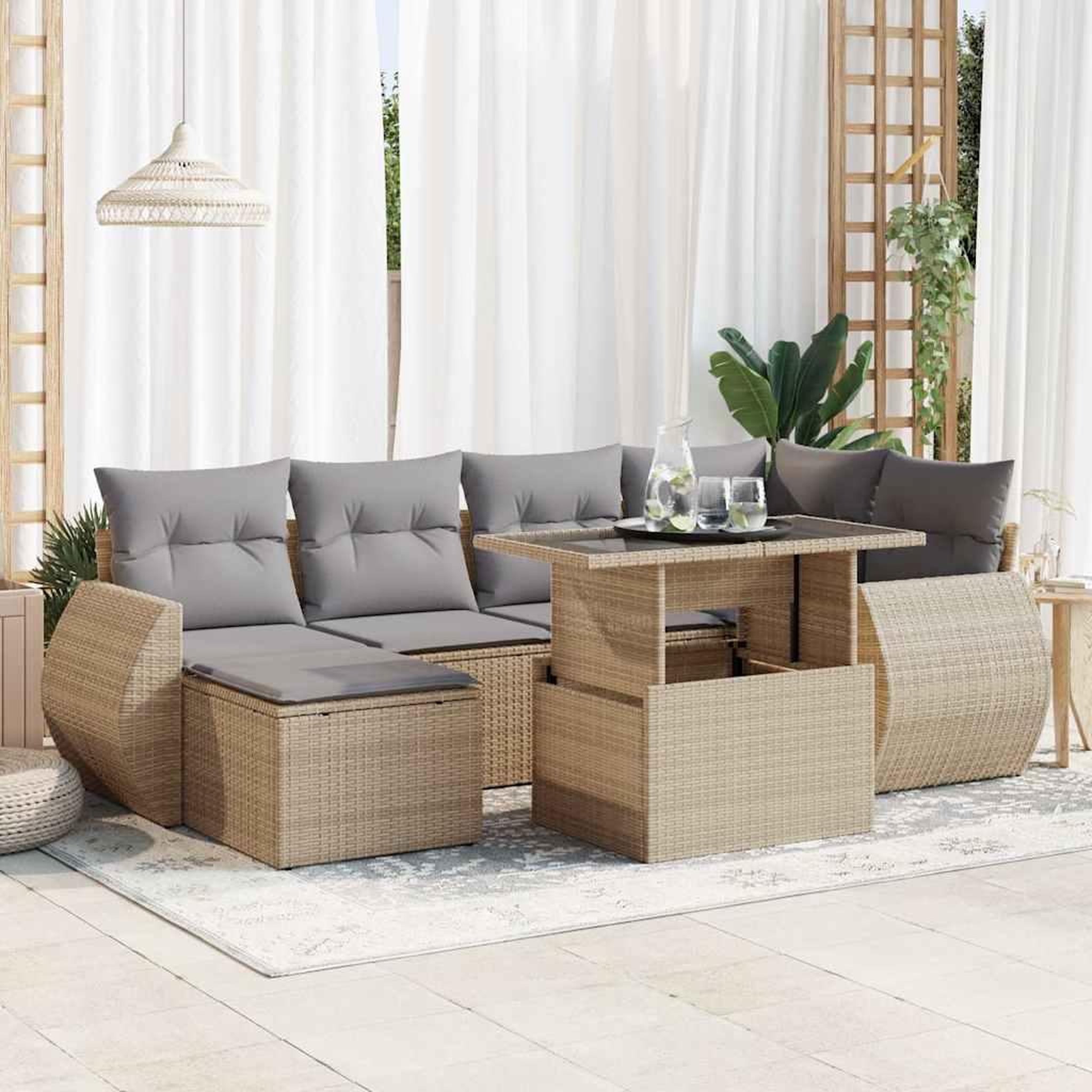 VIDAXL Salon de jardin avec coussins 7 pcs beige resine tressee
