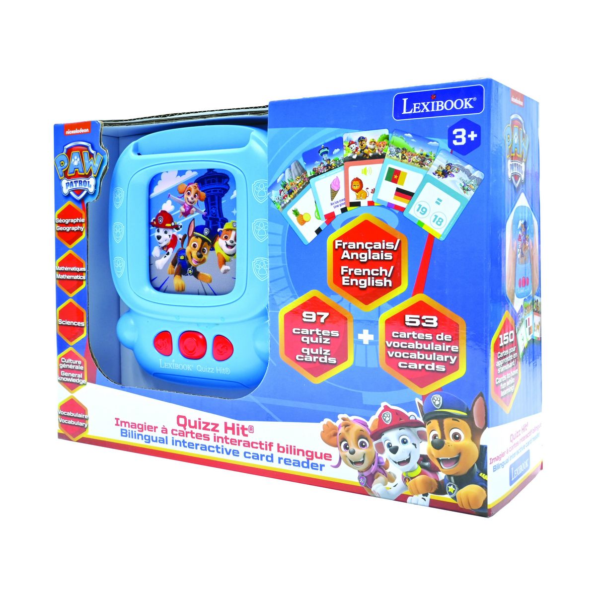 Lexibook Lecteur de cartes interactif parlant bilingue Quizz Hit Pat Patrouille anglais et français