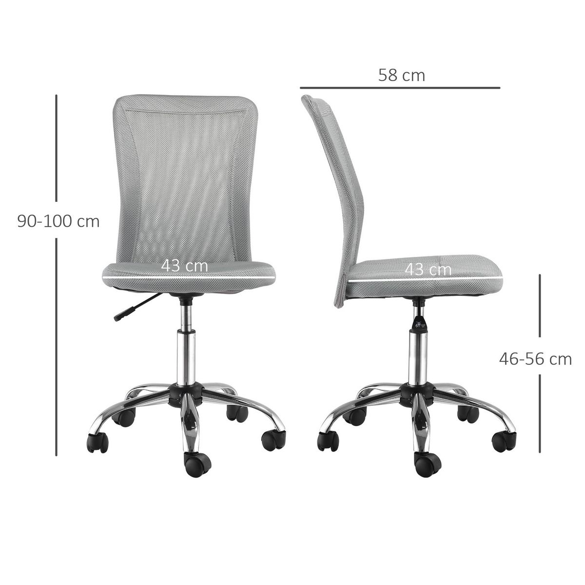 VINSETTO Vinsetto Chaise de bureau ergonomique hauteur réglable piètement chromé pivotant 360° revêtement maille gris