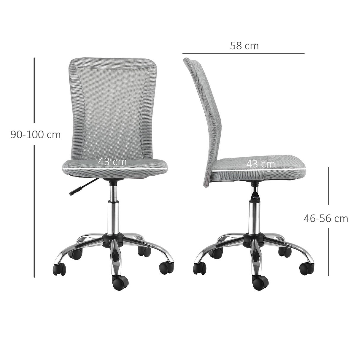 VINSETTO Vinsetto Chaise de bureau ergonomique hauteur réglable piètement chromé pivotant 360° revêtement maille gris