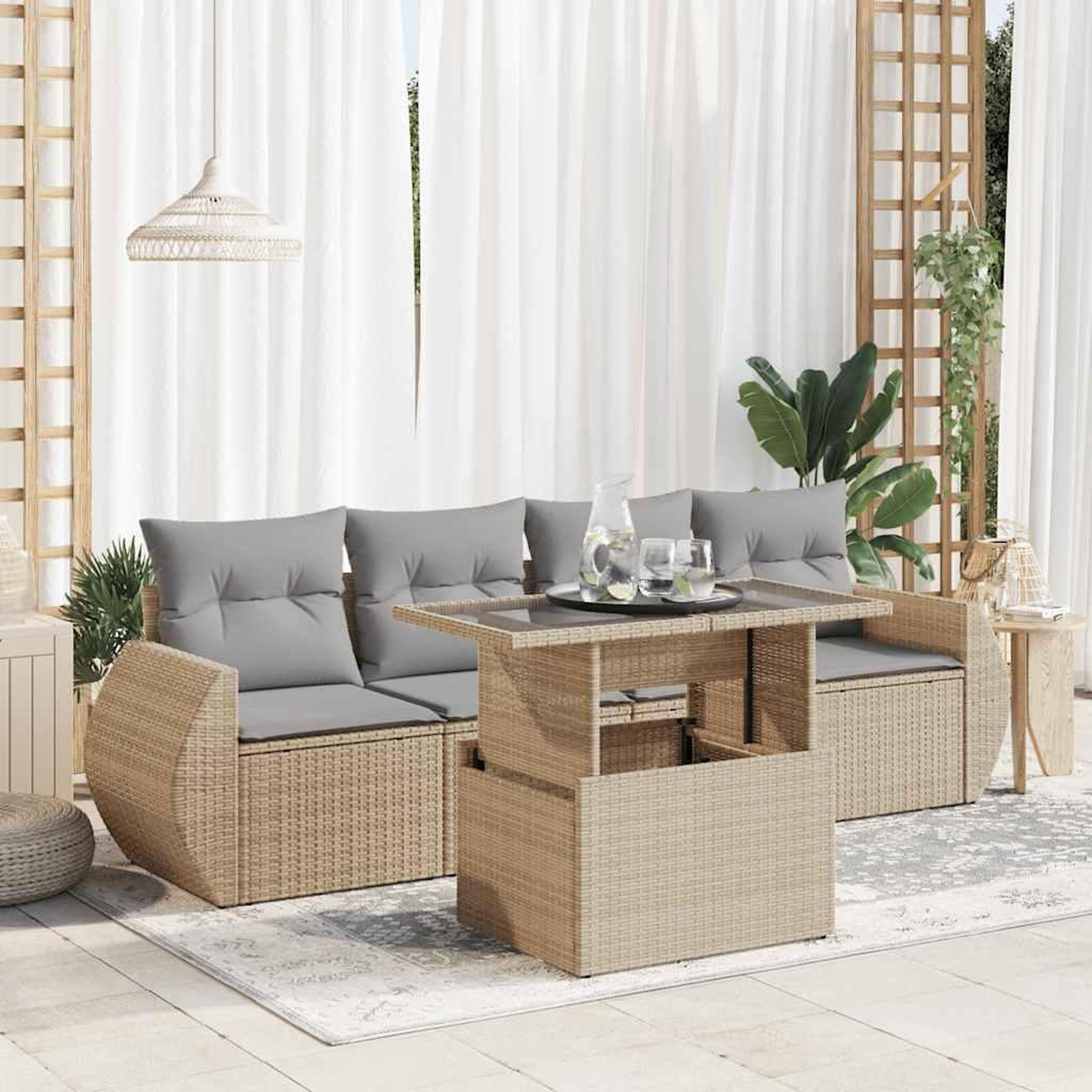 VIDAXL Salon de jardin avec coussins 5 pcs beige resine tressee