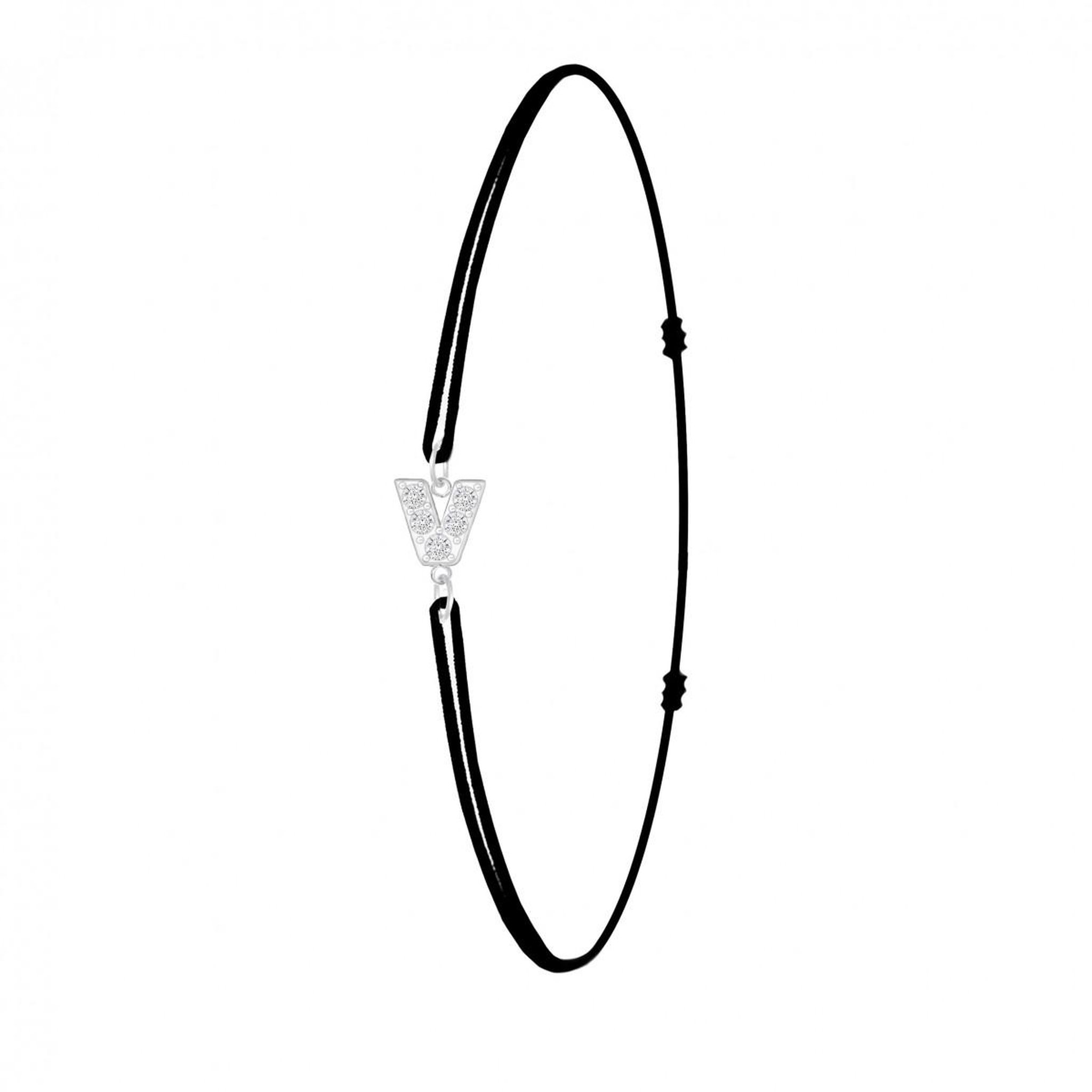 SC CRYSTAL Bracelet lettre V élastique noir SC Crystal orné de Cristaux scintillants
