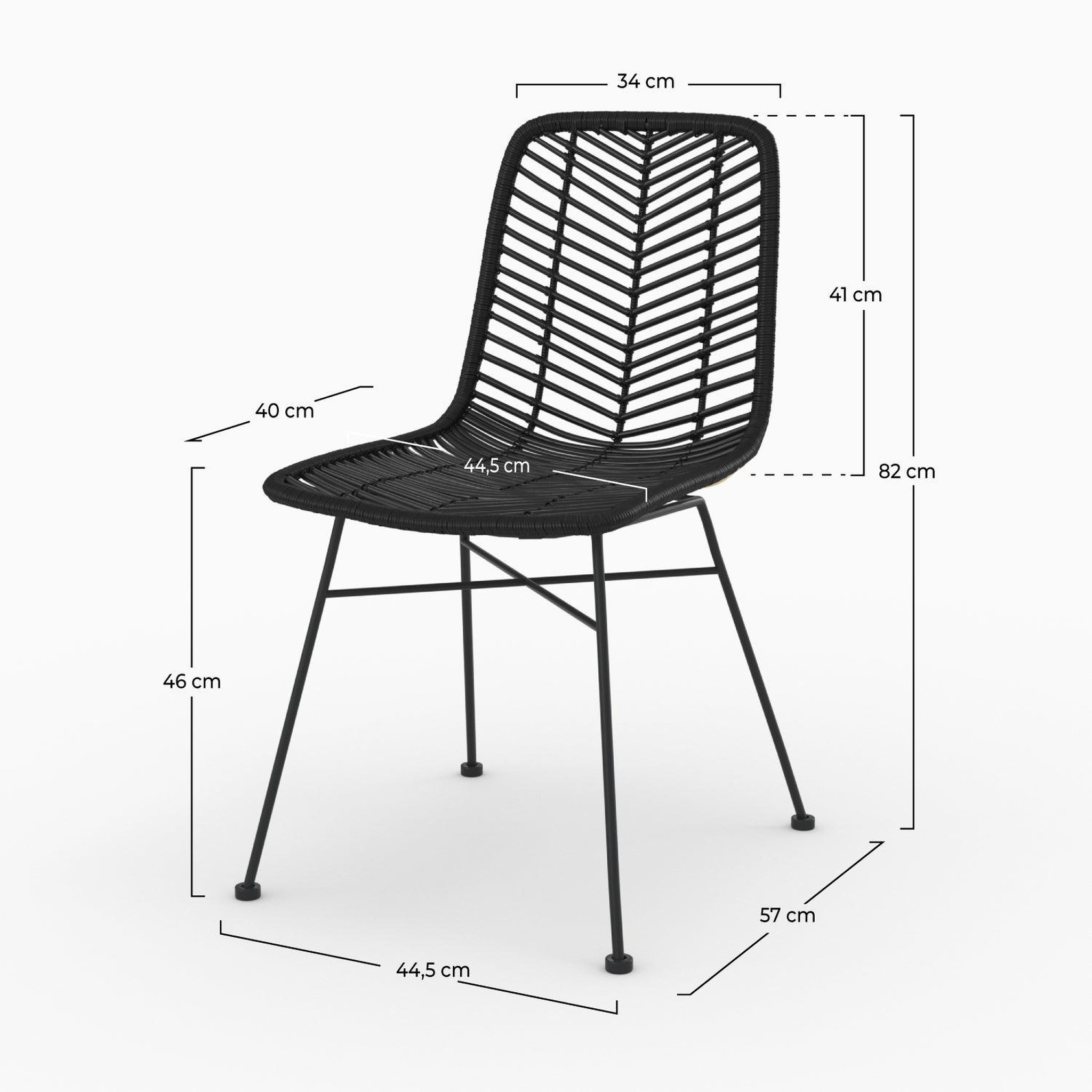 Voir la diapositive 4 : MAISON PAVANE Lot de 2 chaises en rotin et pieds en métal noir-tamara