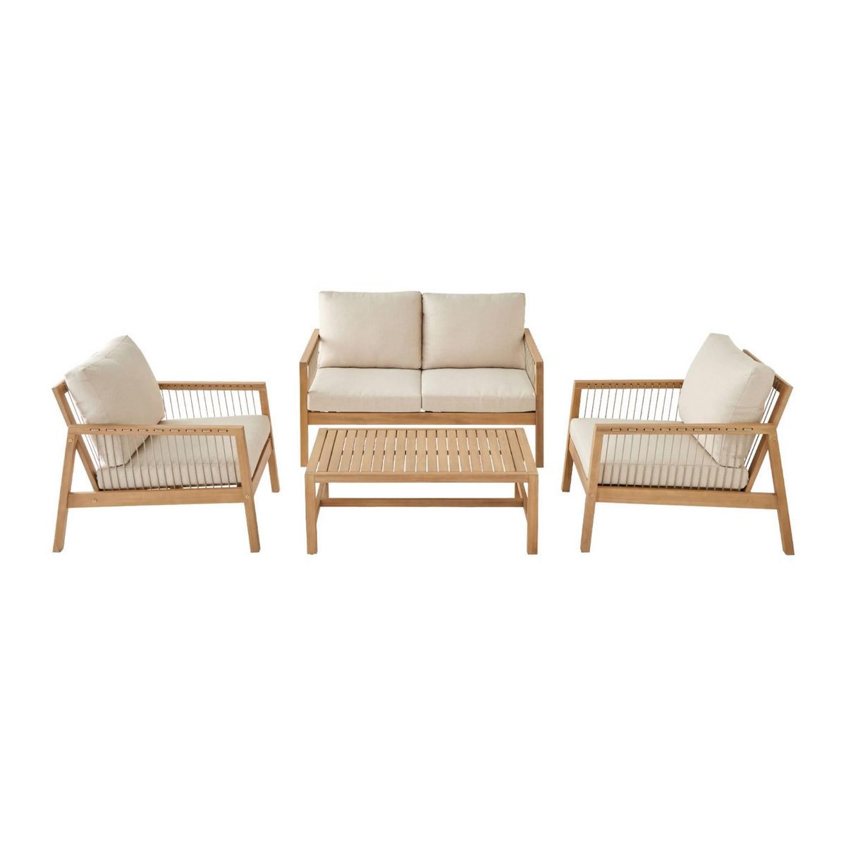 SWEEEK Salon de jardin en bois d'acacia et cordes beige. 4 personnes. ALISTE
