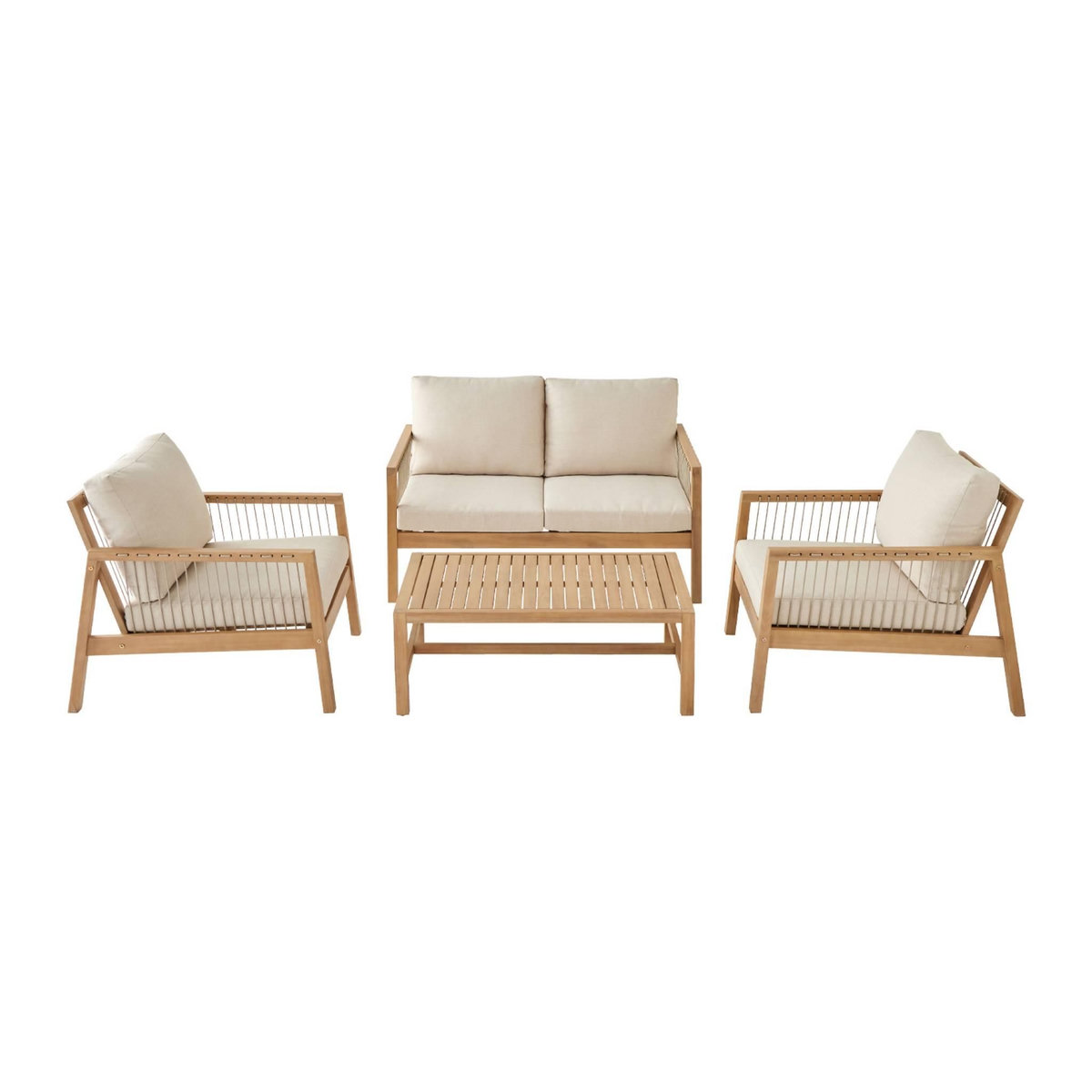 SWEEEK Salon de jardin en bois d'acacia et cordes beige. 4 personnes. ALISTE